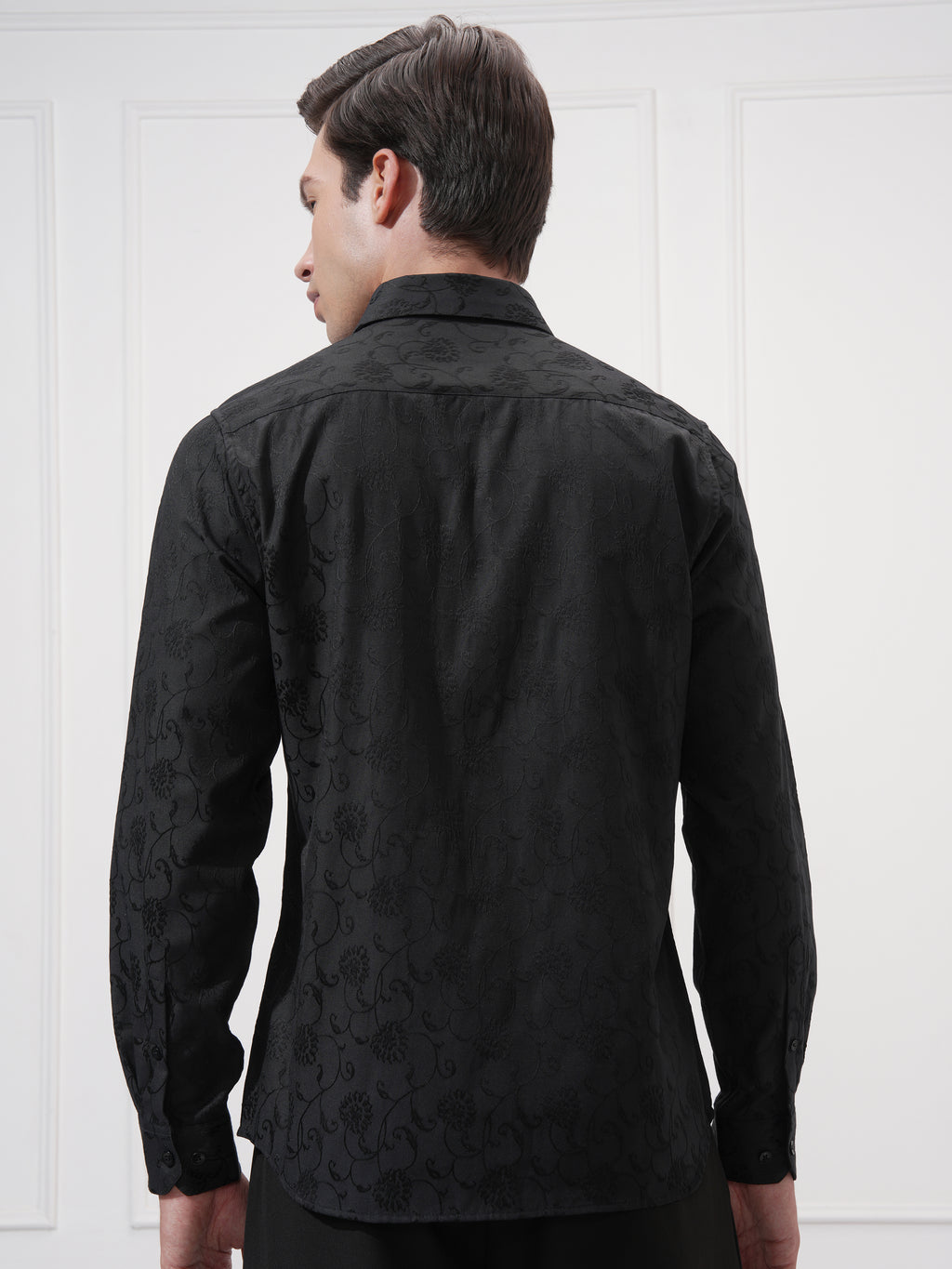 Highlander Men Black Self Design Slim Fit Casual Shirt - Black - Image 3
