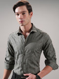 Highlander Men Olive Self Design Slim Fit Casual Shirt - Olive - Image 1