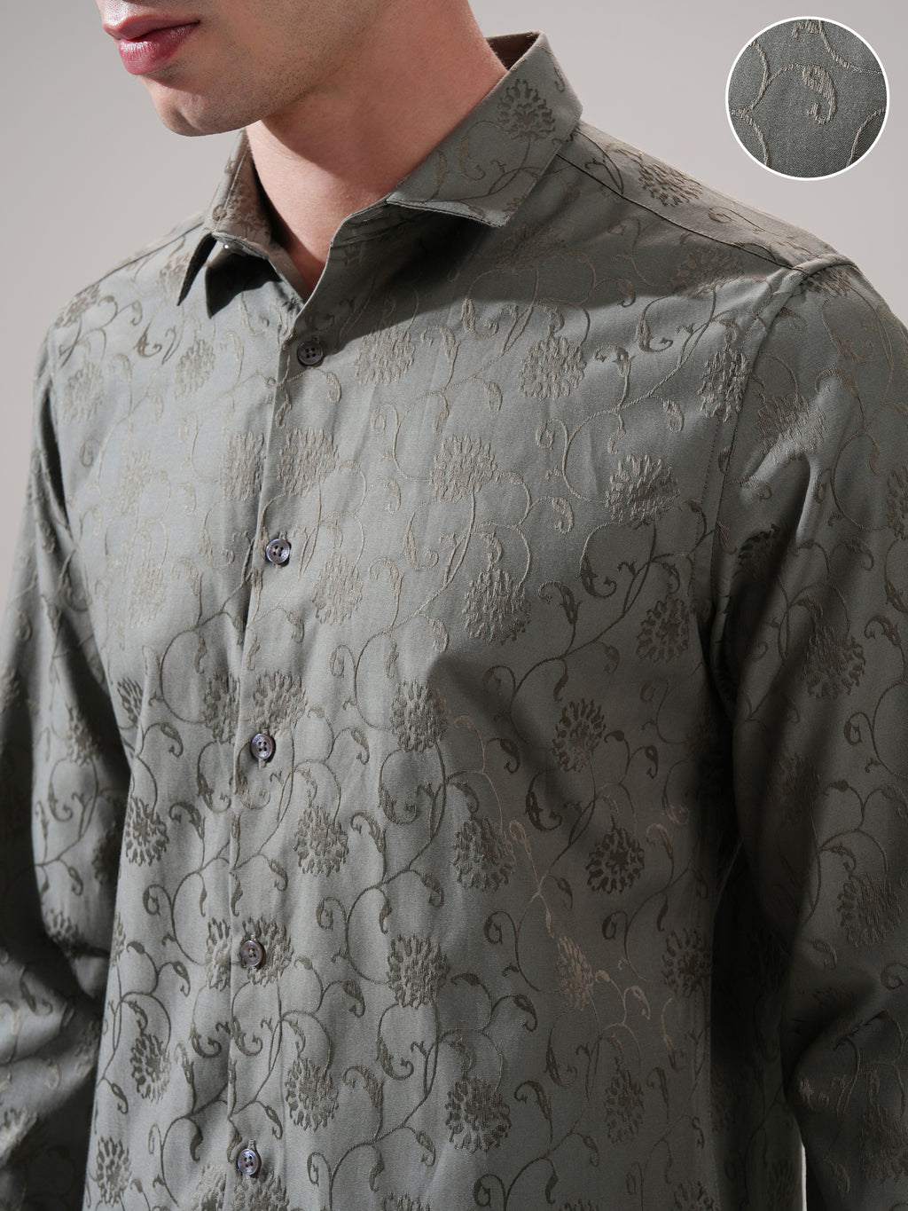 Highlander Men Olive Self Design Slim Fit Casual Shirt - Olive - Image 5