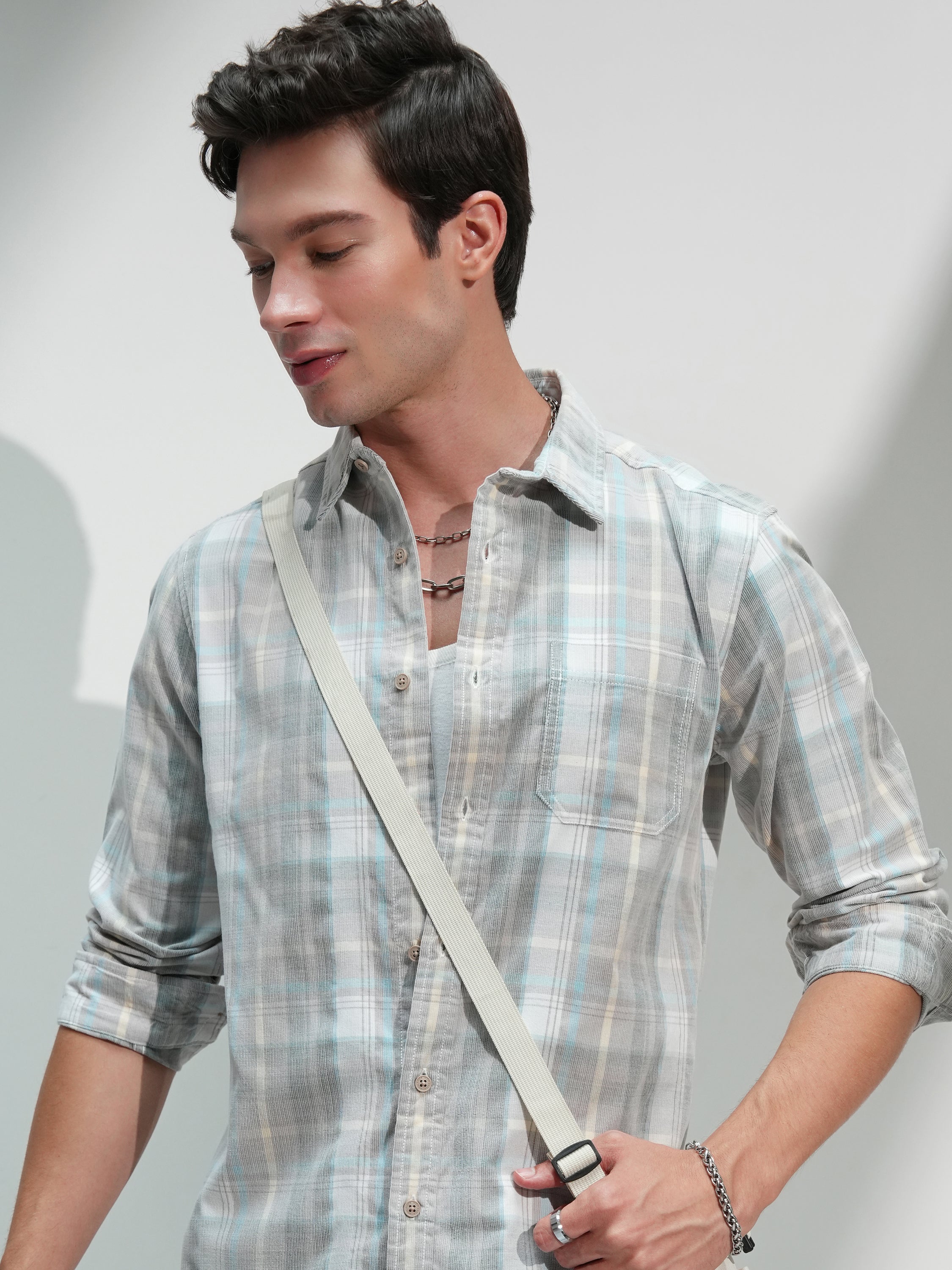 Highlander Men Tan Checked Slim Fit Casual Shirt - Tan - Image 1