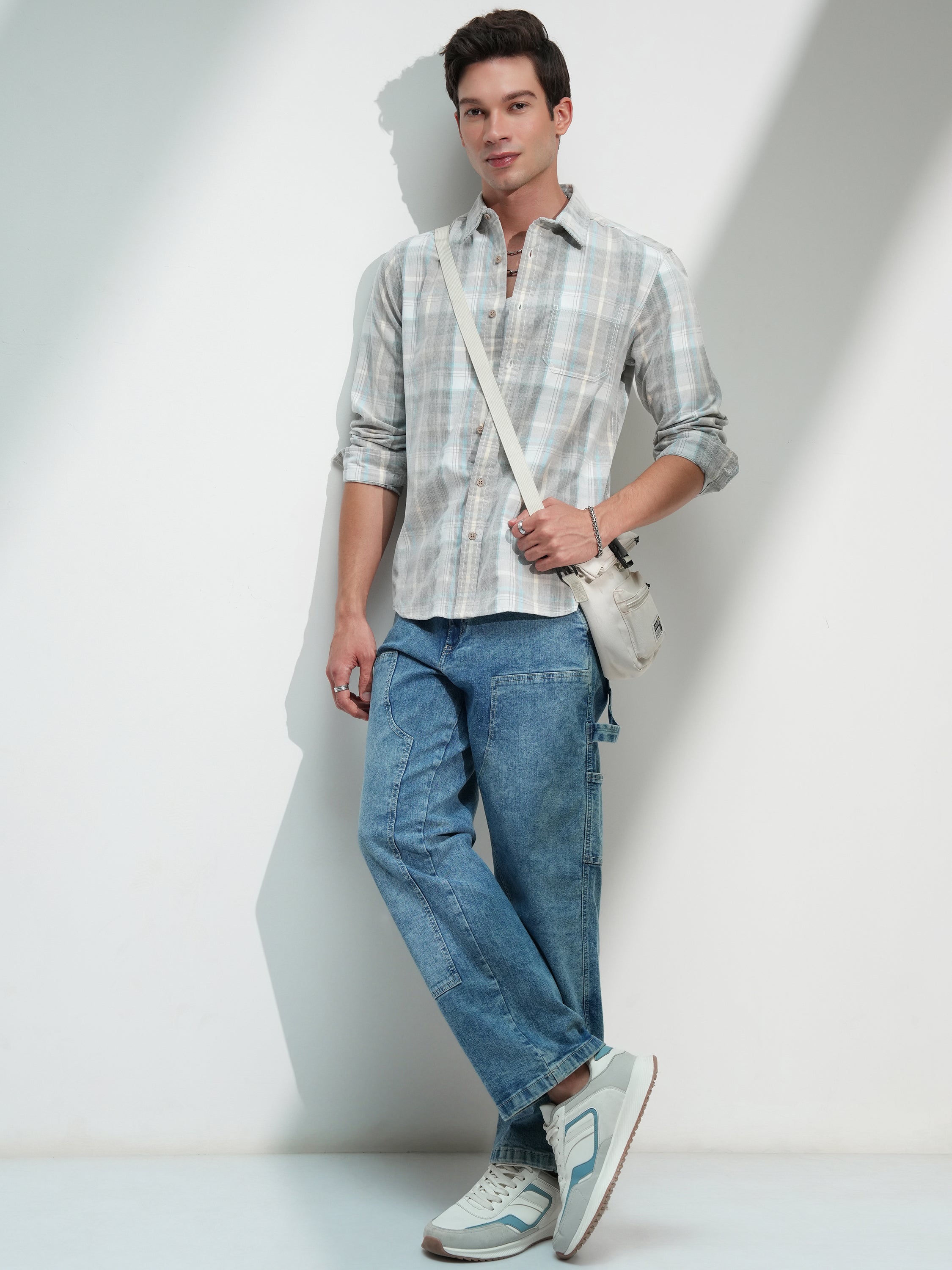 Highlander Men Tan Checked Slim Fit Casual Shirt - Tan - Image 2