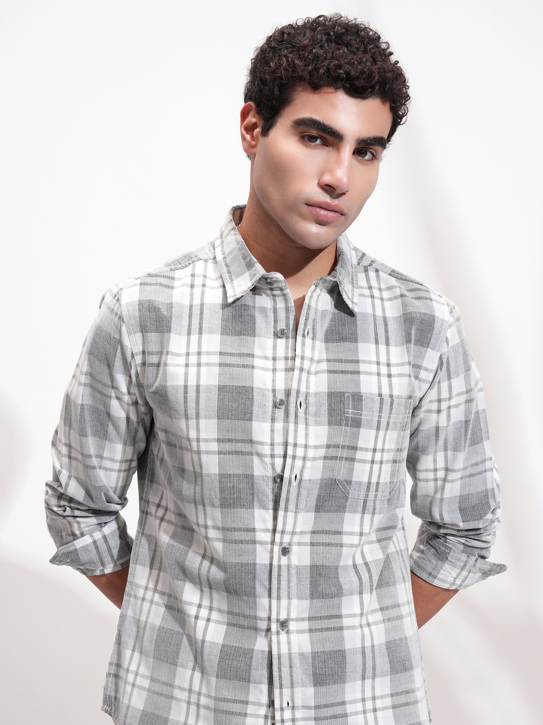 Highlander Men Charcoal Checked Slim Fit Casual Shirt - Charcoal - Image 1