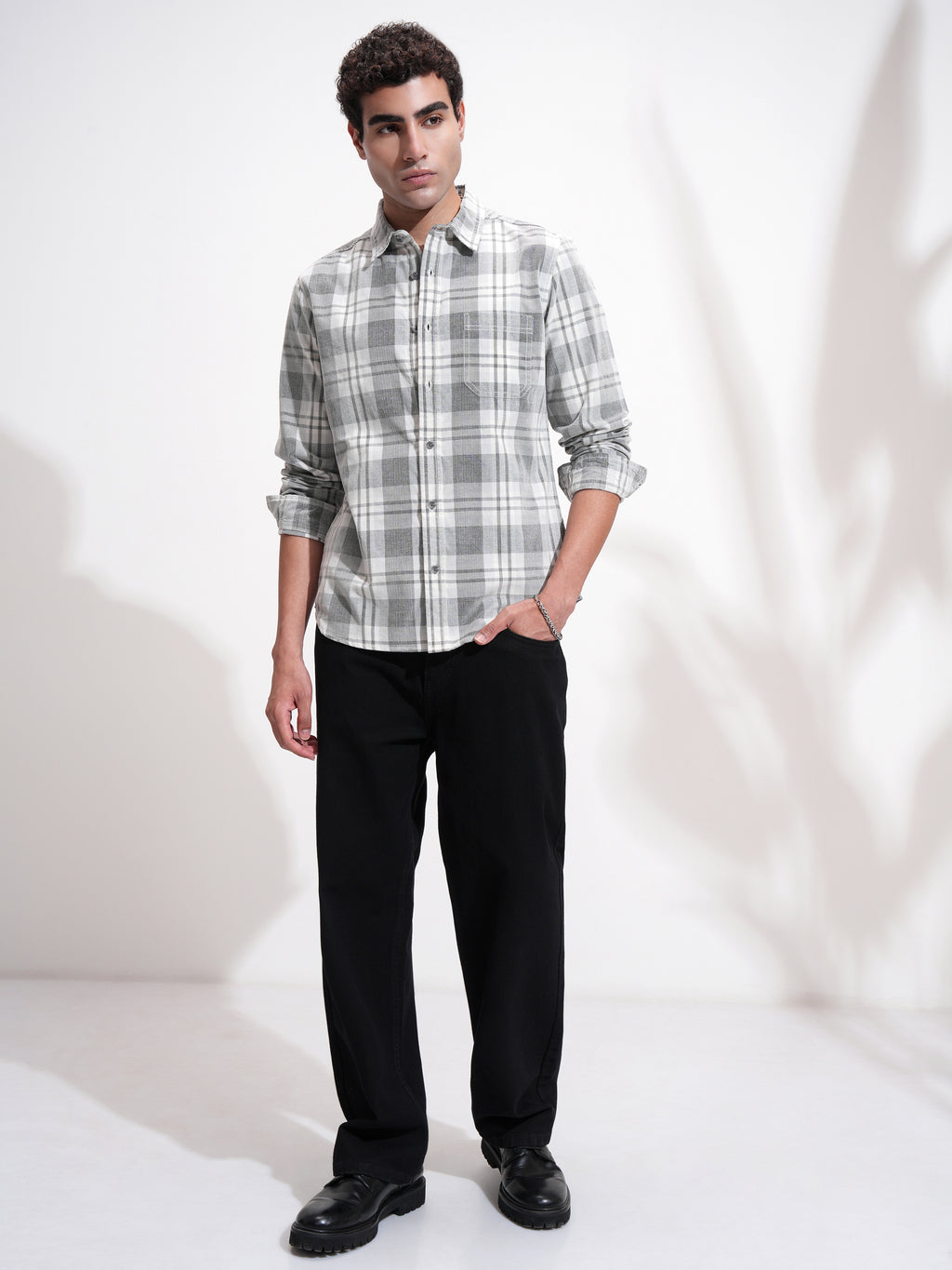 Highlander Men Charcoal Checked Slim Fit Casual Shirt - Charcoal - Image 2