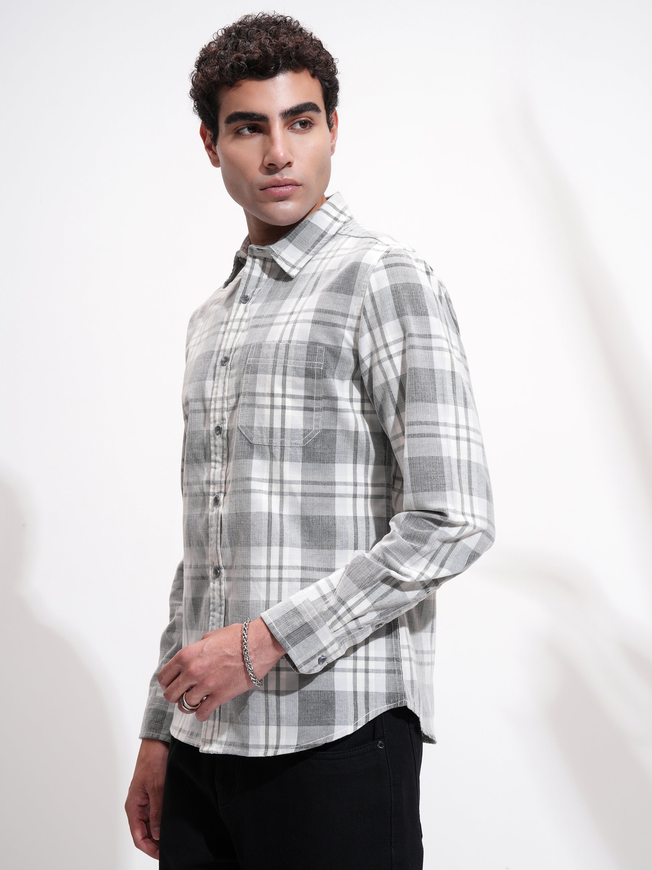 Highlander Men Charcoal Checked Slim Fit Casual Shirt - Charcoal - Image 4
