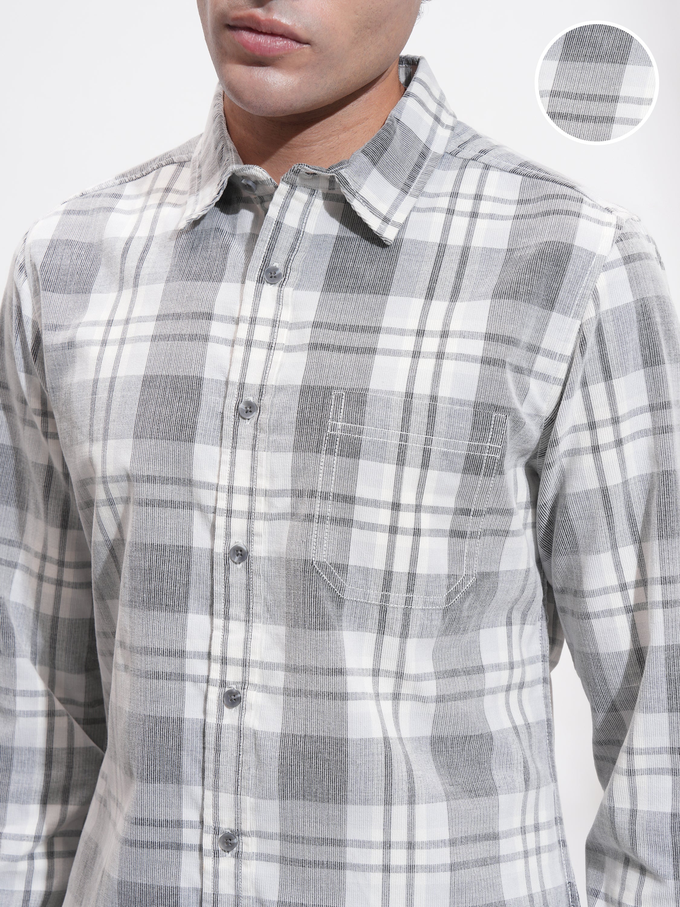 Highlander Men Charcoal Checked Slim Fit Casual Shirt - Charcoal - Image 5