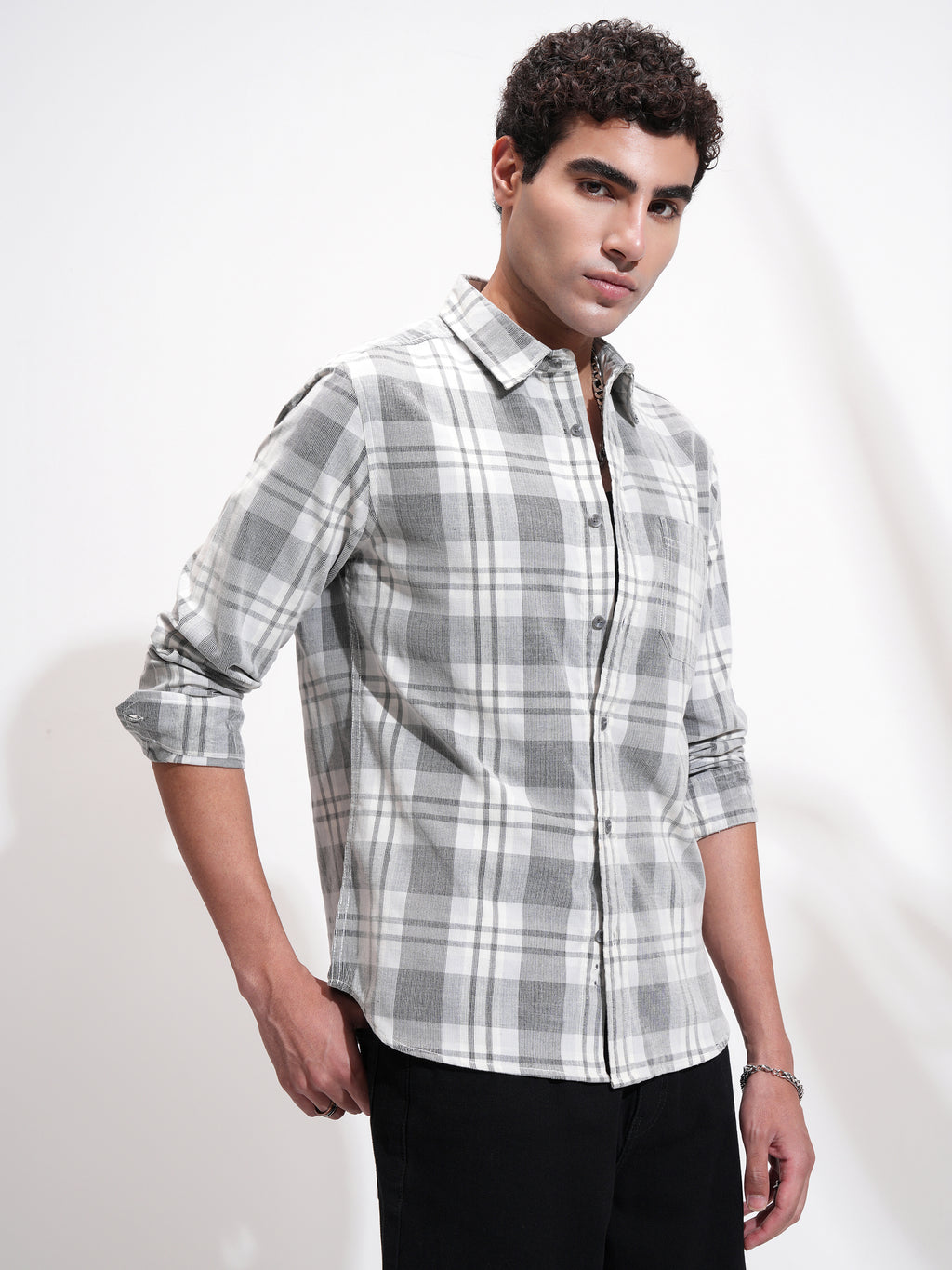 Highlander Men Charcoal Checked Slim Fit Casual Shirt - Charcoal - Image 6