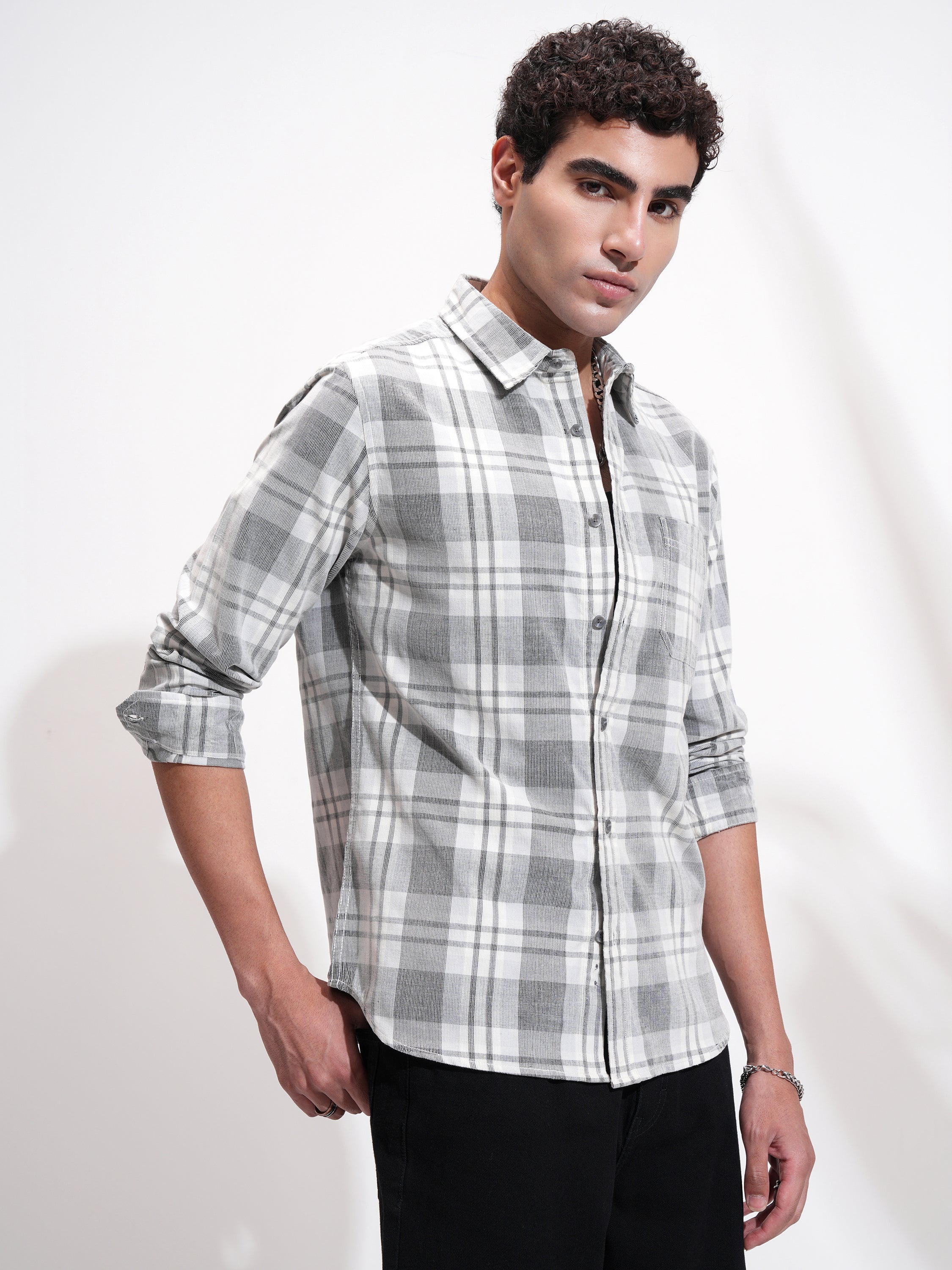 Highlander Men Charcoal Checked Slim Fit Casual Shirt - Charcoal - Image 6