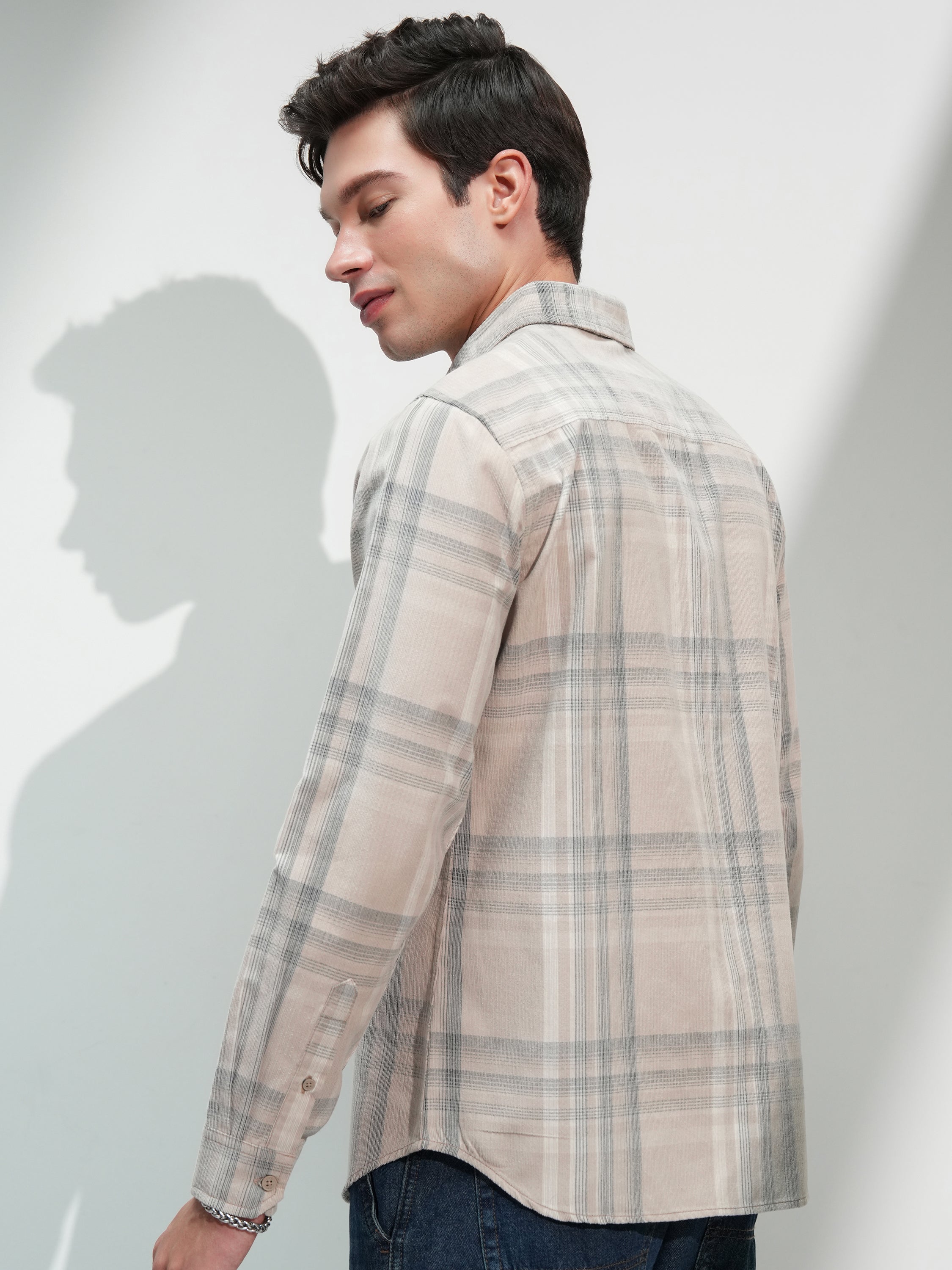 Highlander Men Beige Checked Slim Fit Casual Shirt - Beige - Image 3