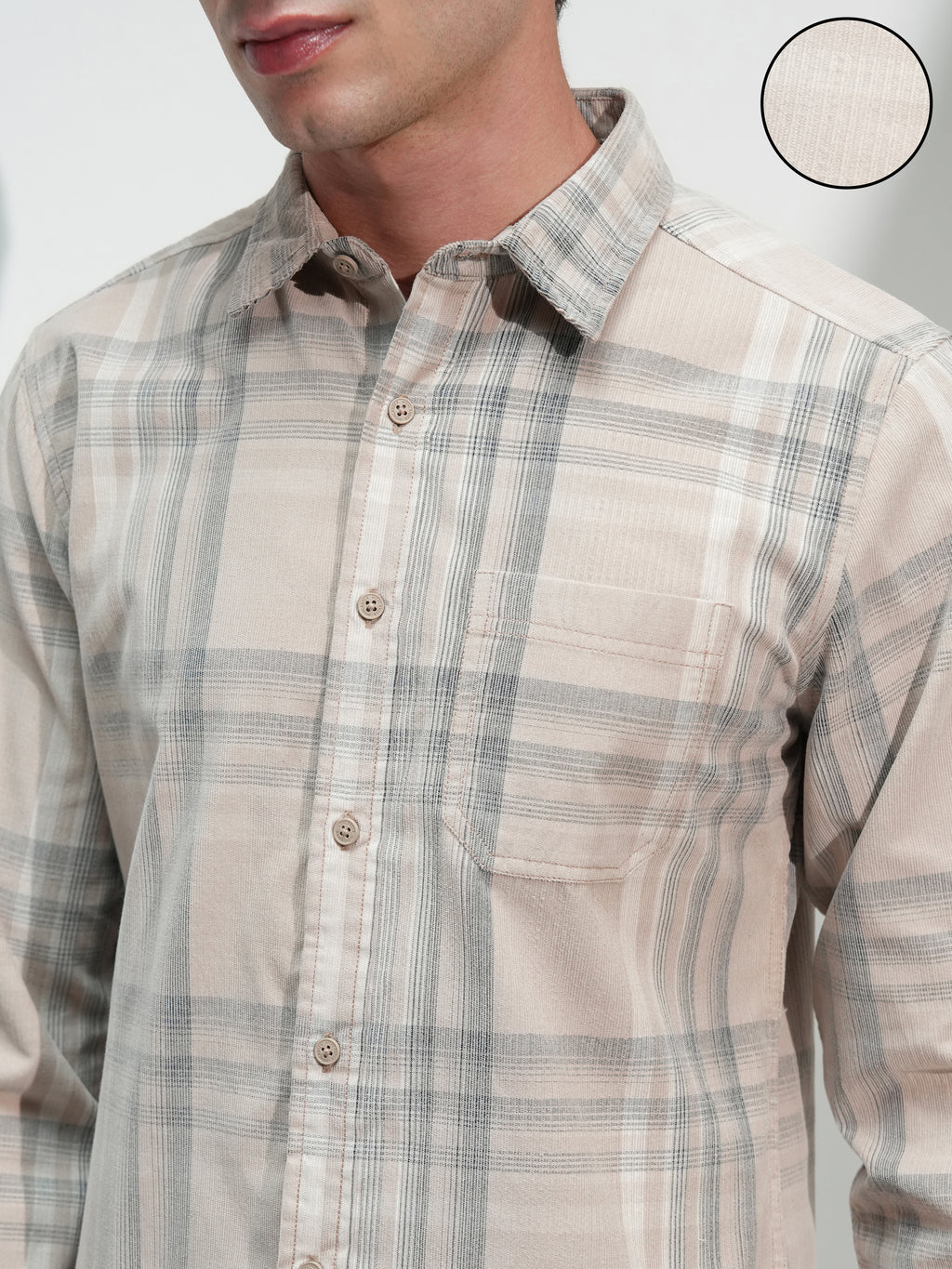 Highlander Men Beige Checked Slim Fit Casual Shirt - Beige - Image 5