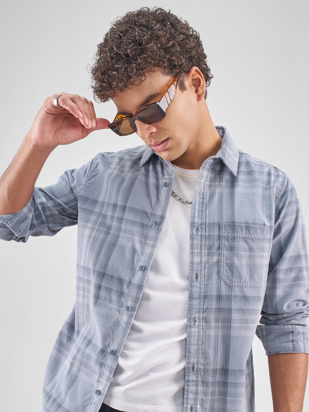 Highlander Men Blue Checked Slim Fit Casual Shirt - Blue - Image 1