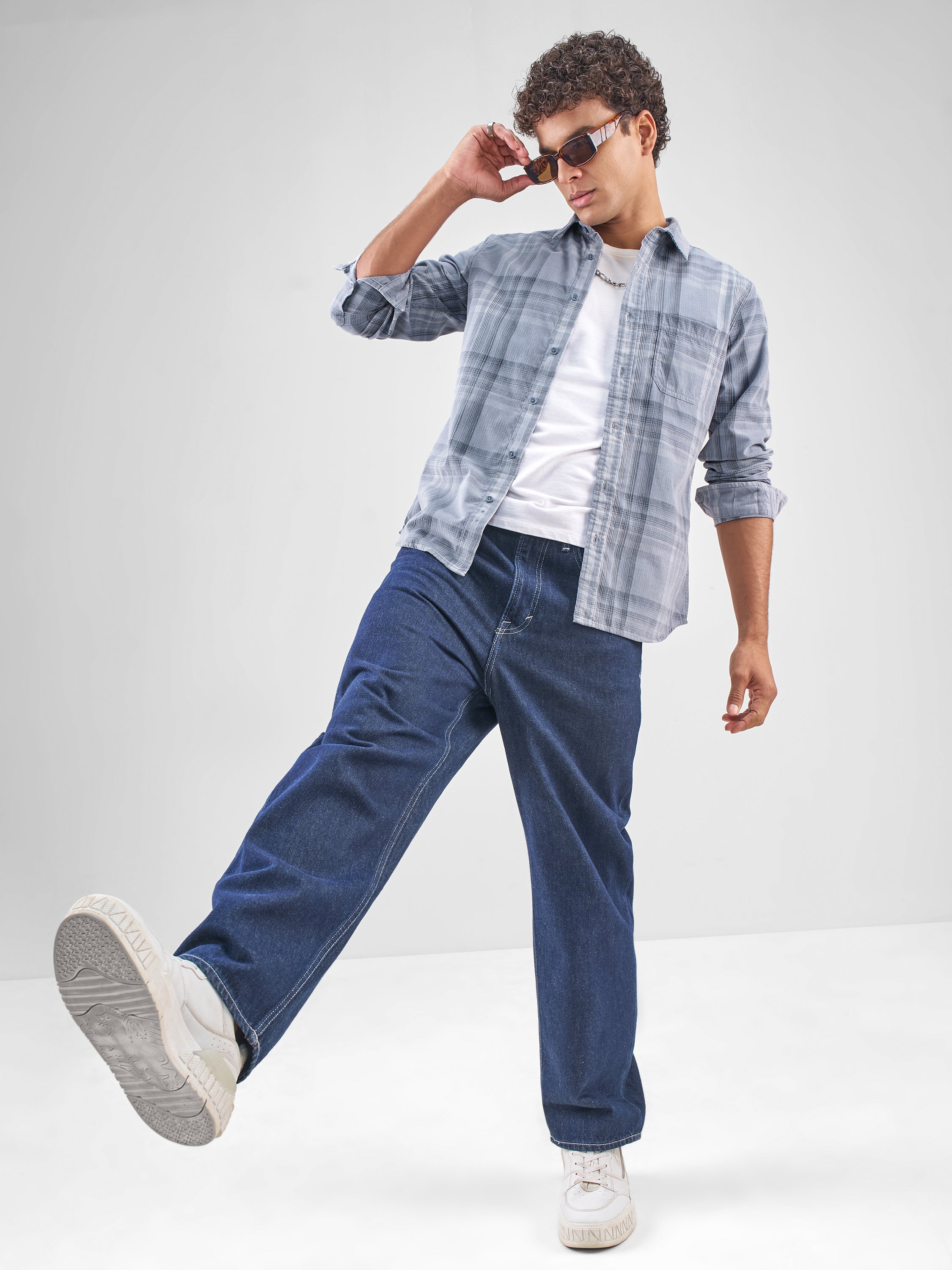 Highlander Men Blue Checked Slim Fit Casual Shirt - Blue - Image 2