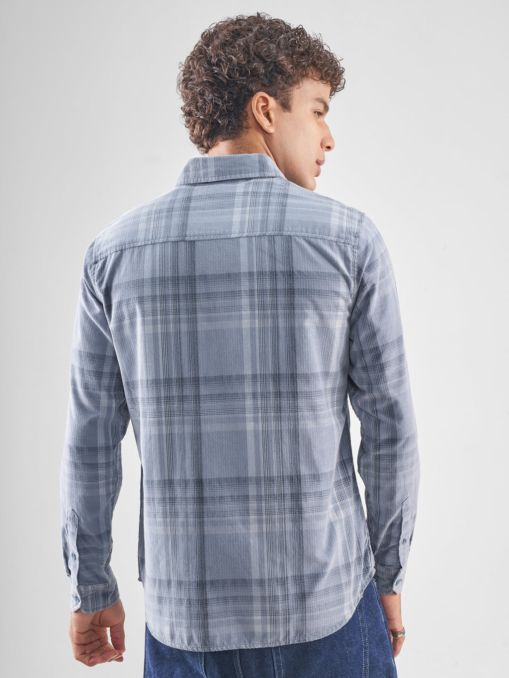 Highlander Men Blue Checked Slim Fit Casual Shirt - Blue - Image 3
