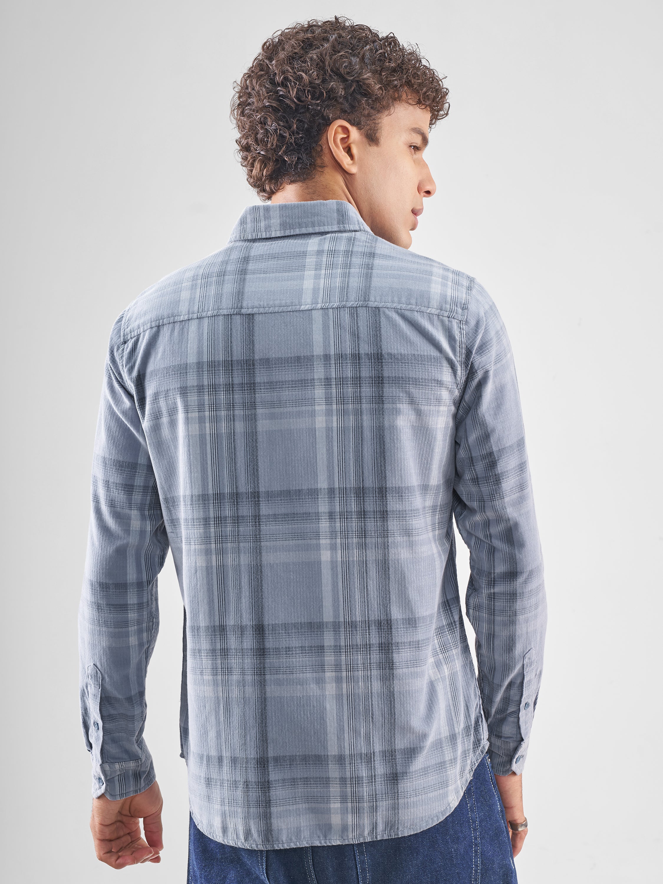 Highlander Men Blue Checked Slim Fit Casual Shirt - Blue - Image 3