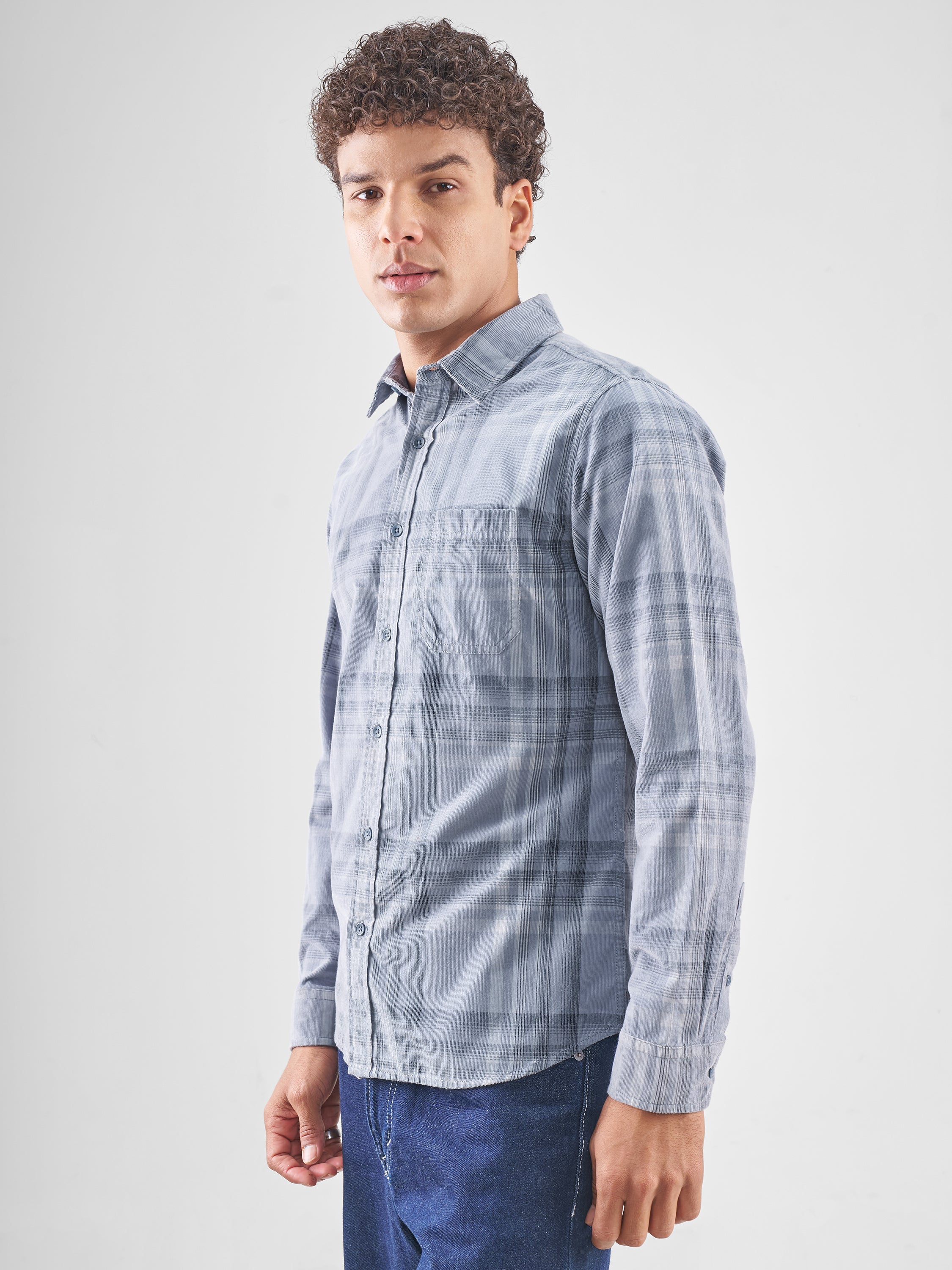 Highlander Men Blue Checked Slim Fit Casual Shirt - Blue - Image 4
