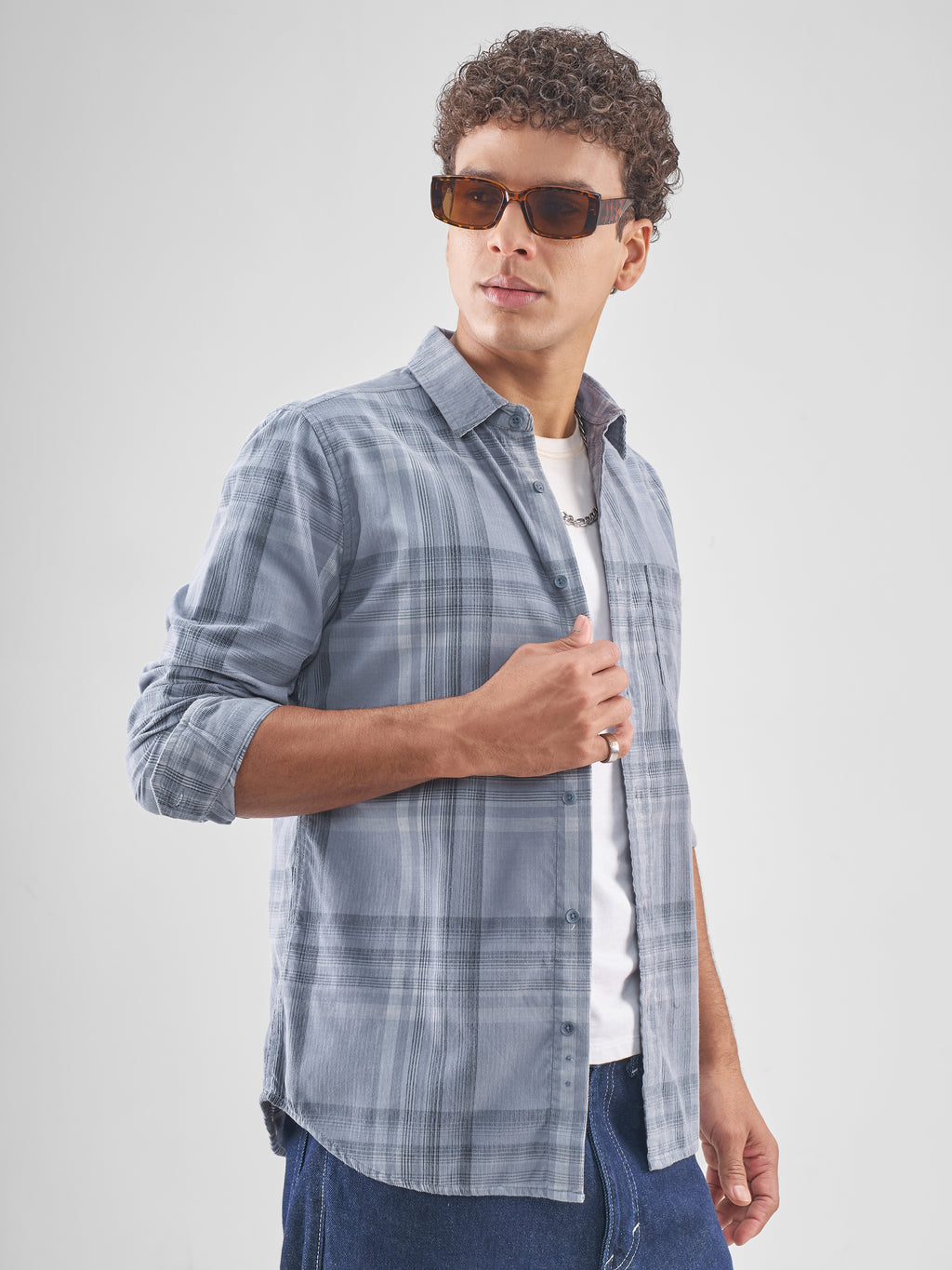 Highlander Men Blue Checked Slim Fit Casual Shirt - Blue - Image 6