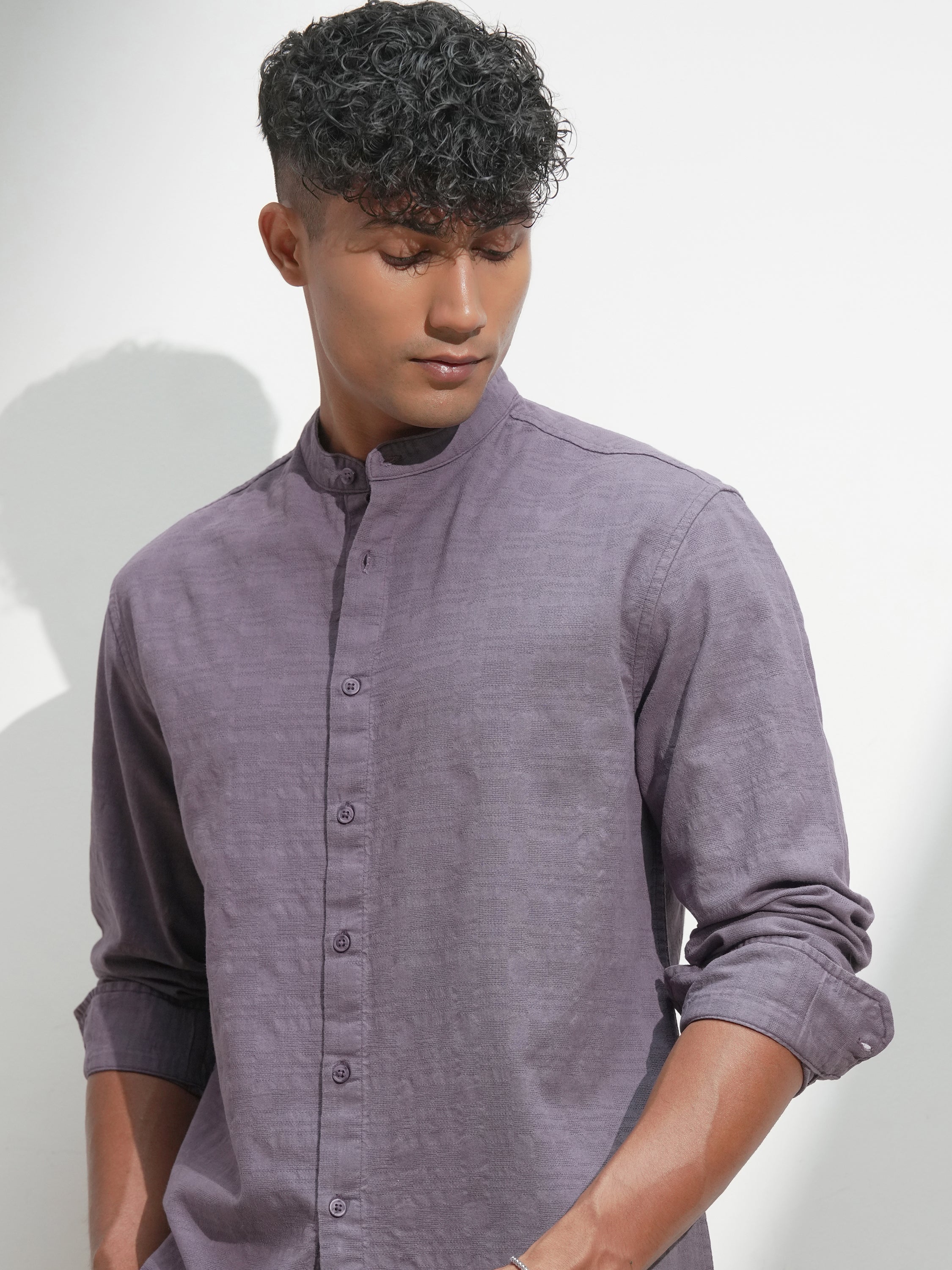 Highlander Men Purple Self Design Relaxed Fit Casual Shirt - Purple - Image 1