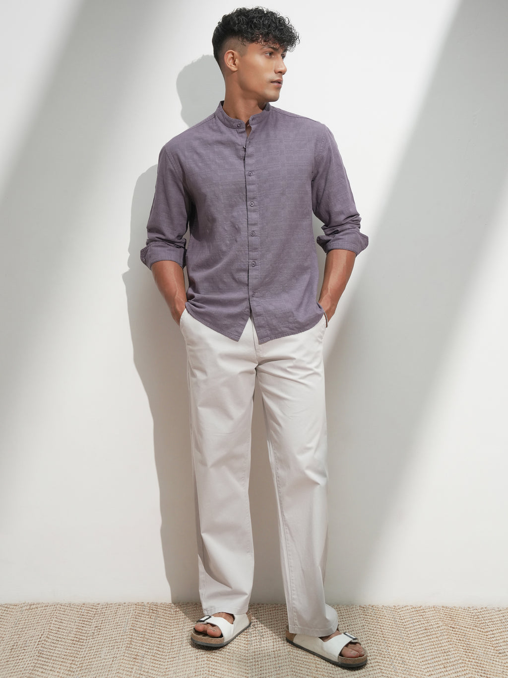 Highlander Men Purple Self Design Relaxed Fit Casual Shirt - Purple - Image 2