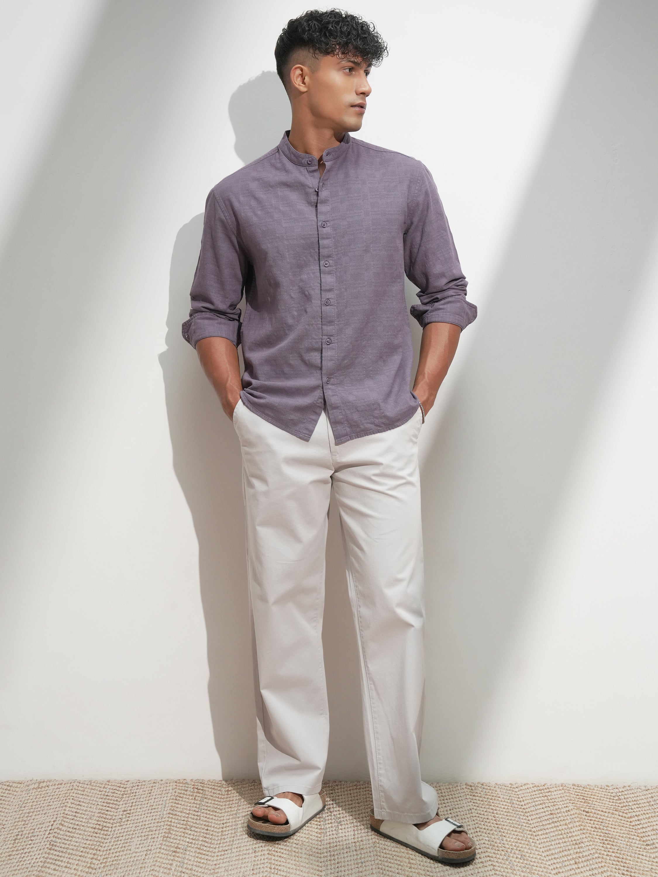 Highlander Men Purple Self Design Relaxed Fit Casual Shirt - Purple - Image 2