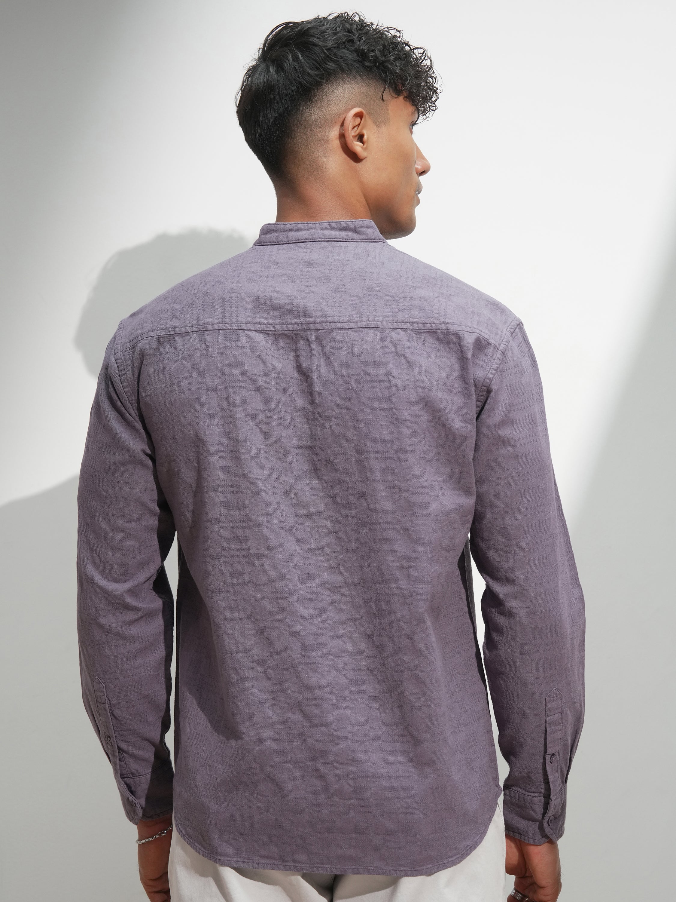 Highlander Men Purple Self Design Relaxed Fit Casual Shirt - Purple - Image 3