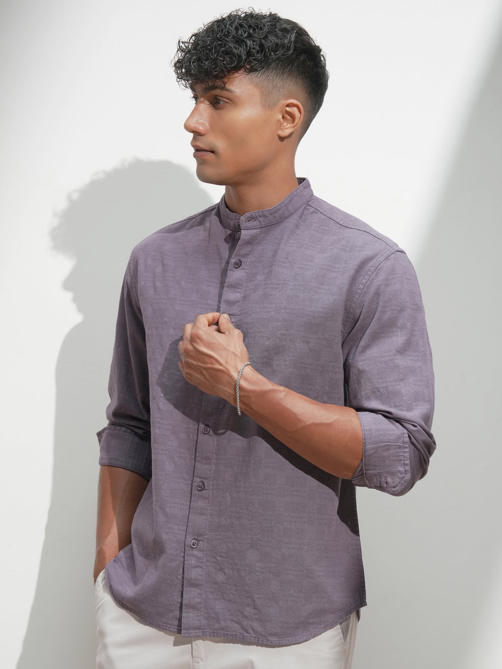 Highlander Men Purple Self Design Relaxed Fit Casual Shirt - Purple - Image 4