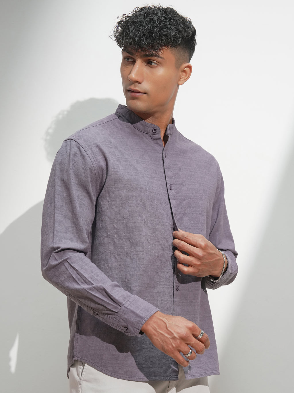 Highlander Men Purple Self Design Relaxed Fit Casual Shirt - Purple - Image 6