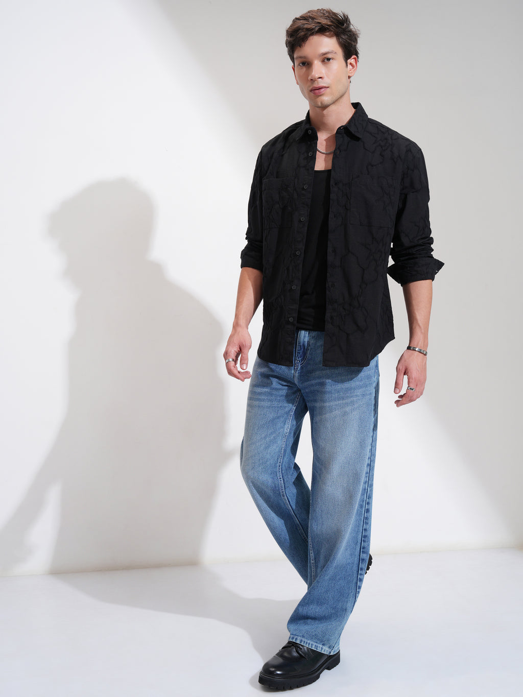 Highlander Men Black Self Design Relaxed Fit Casual Shirt - Black - Image 2