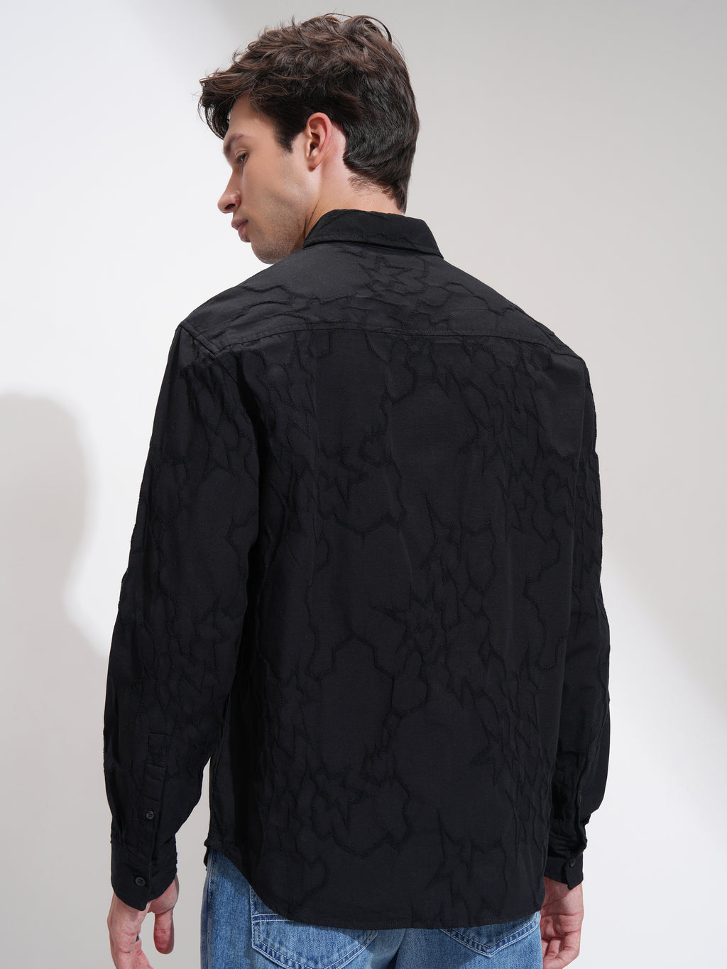 Highlander Men Black Self Design Relaxed Fit Casual Shirt - Black - Image 3