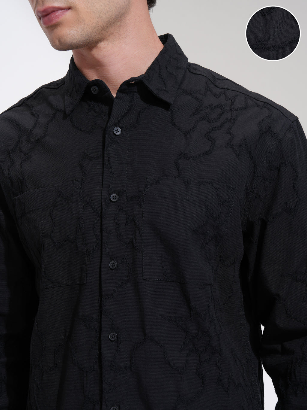Highlander Men Black Self Design Relaxed Fit Casual Shirt - Black - Image 5