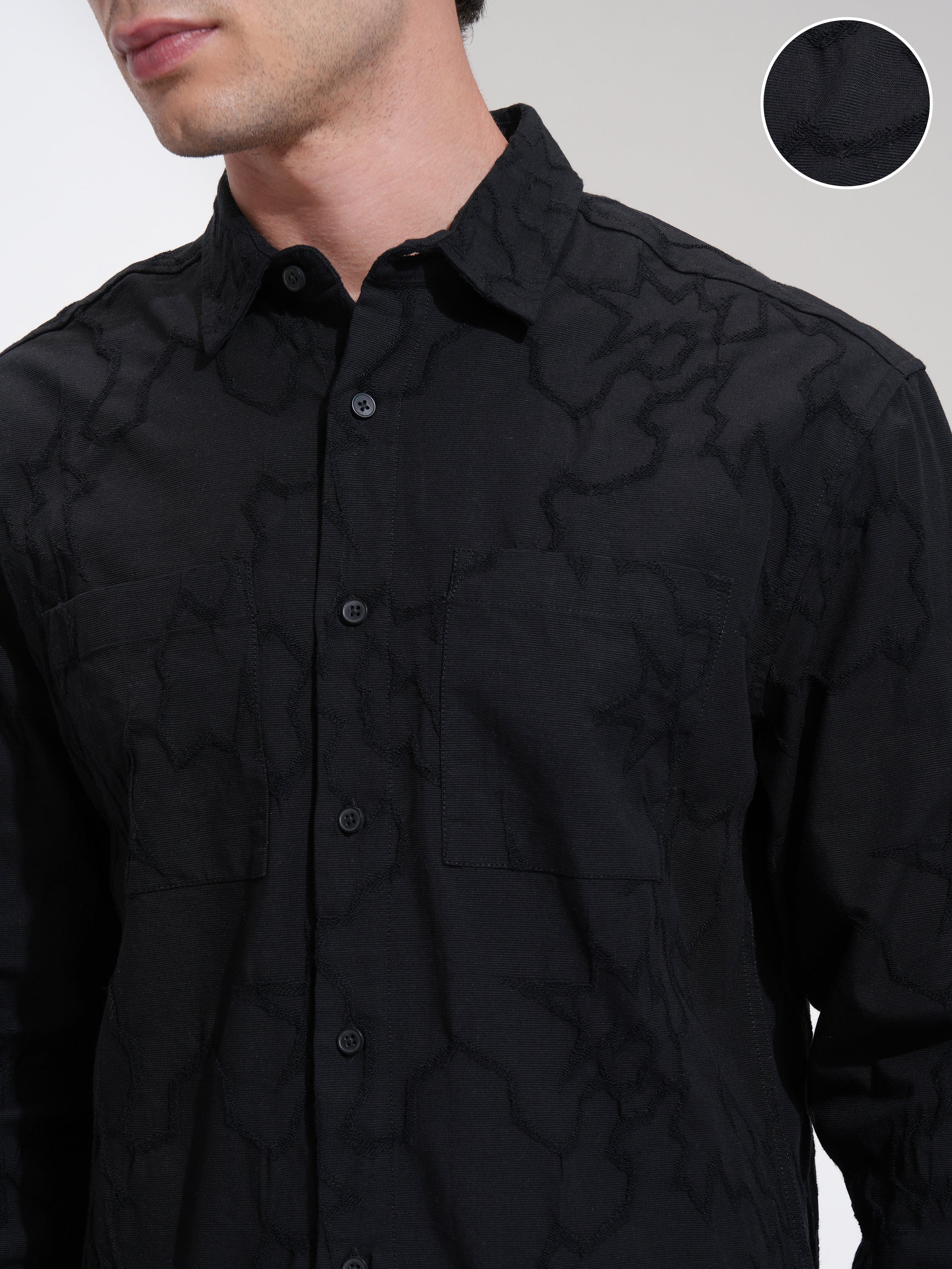 Highlander Men Black Self Design Relaxed Fit Casual Shirt - Black - Image 5