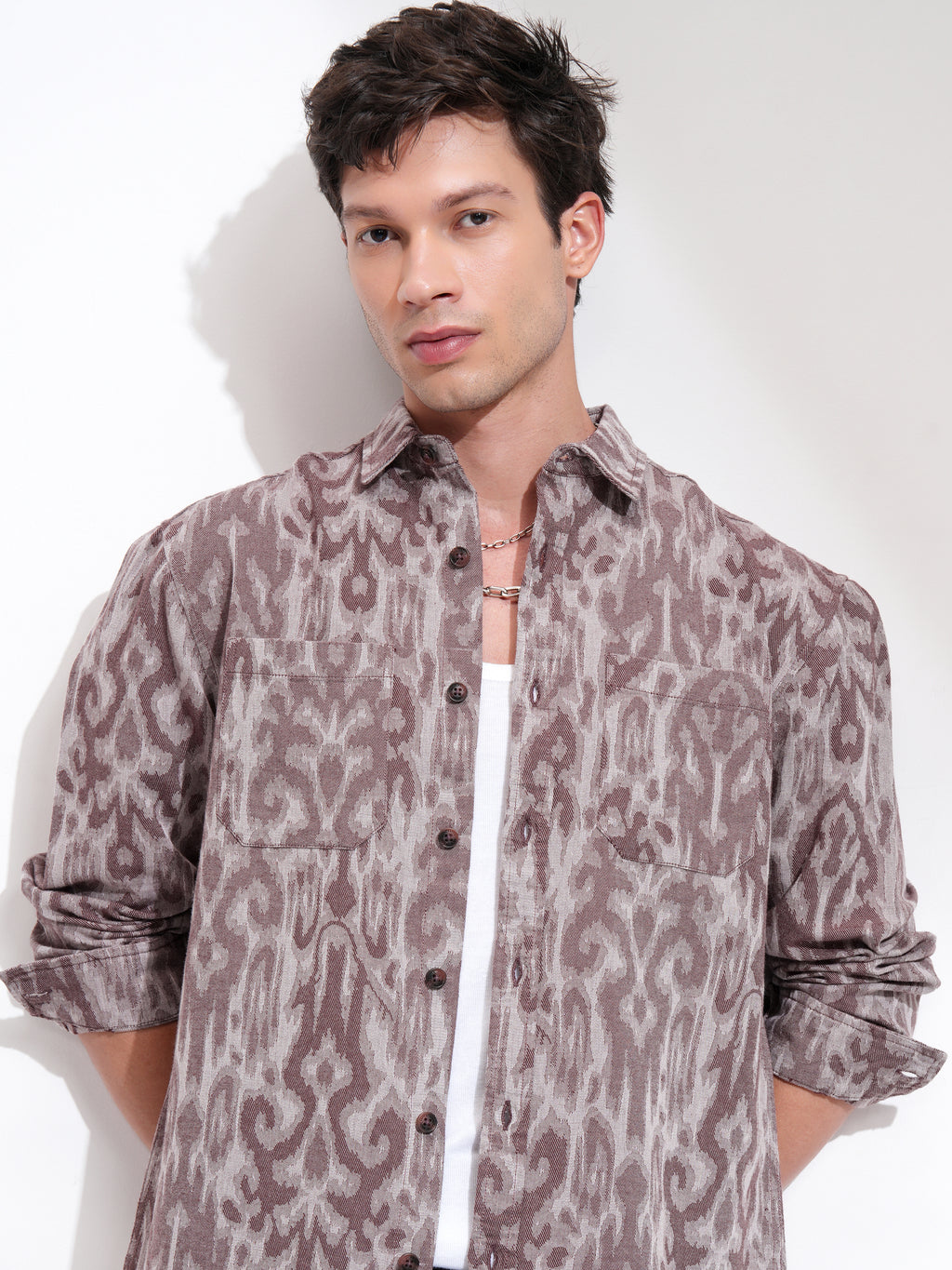 Highlander Men Coffee Pink Printed Relaxed Fit Casual Shirt - Pink - Image 1
