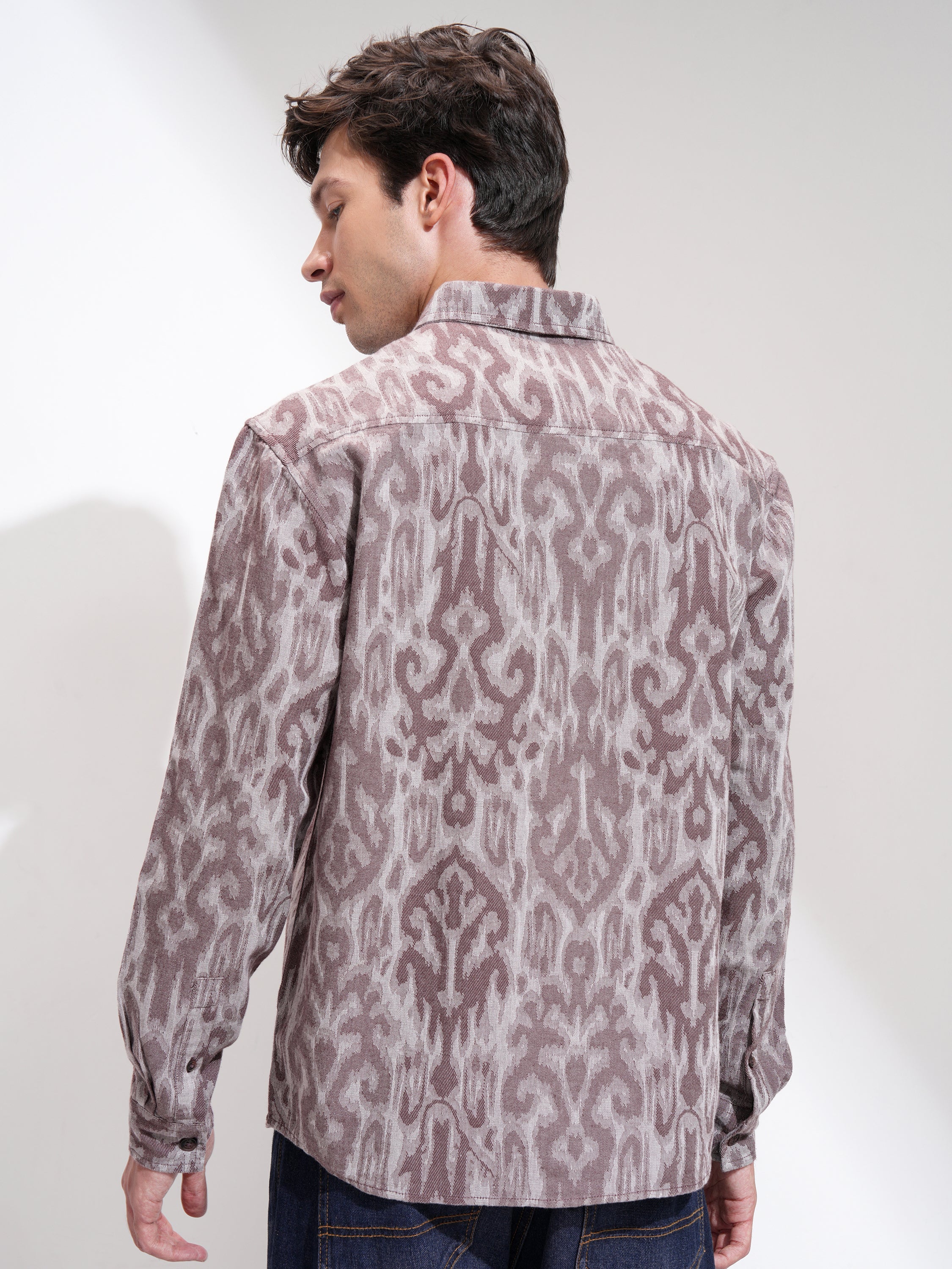 Highlander Men Coffee Pink Printed Relaxed Fit Casual Shirt - Pink - Image 3