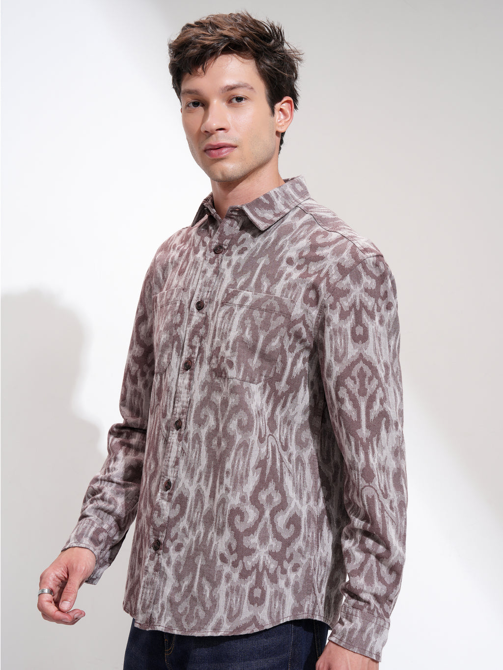 Highlander Men Coffee Pink Printed Relaxed Fit Casual Shirt - Pink - Image 4