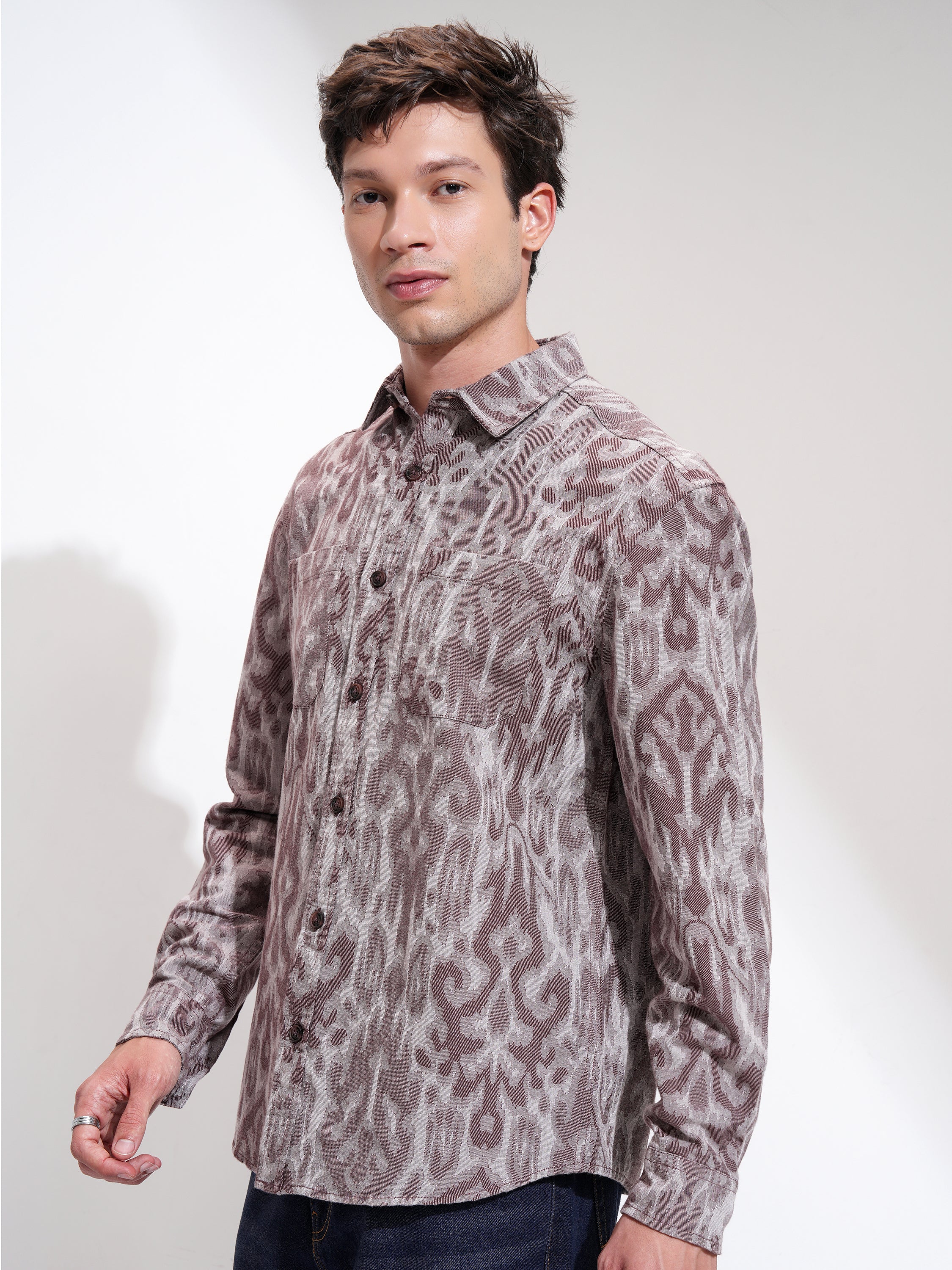 Highlander Men Coffee Pink Printed Relaxed Fit Casual Shirt - Pink - Image 4