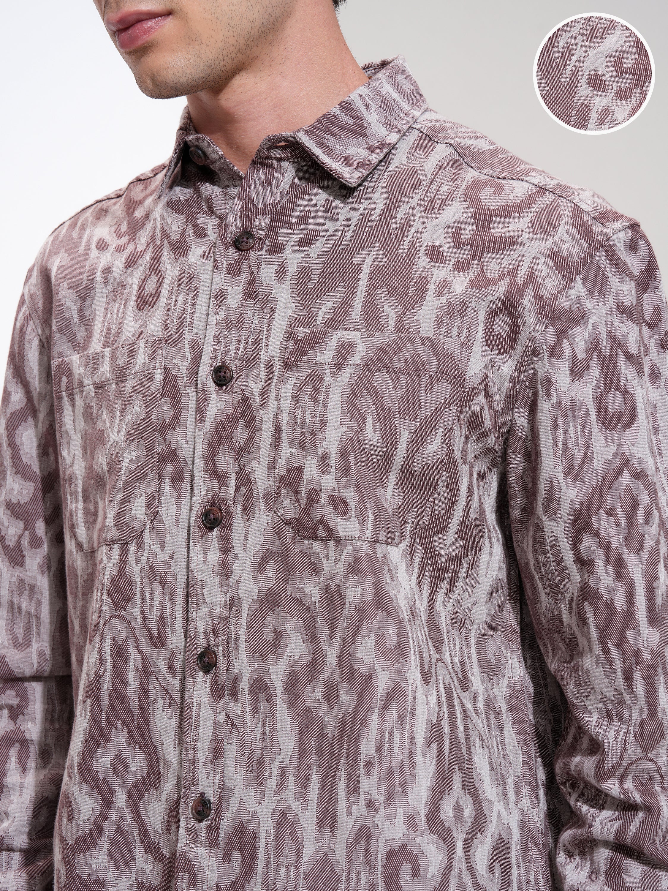 Highlander Men Coffee Pink Printed Relaxed Fit Casual Shirt - Pink - Image 5