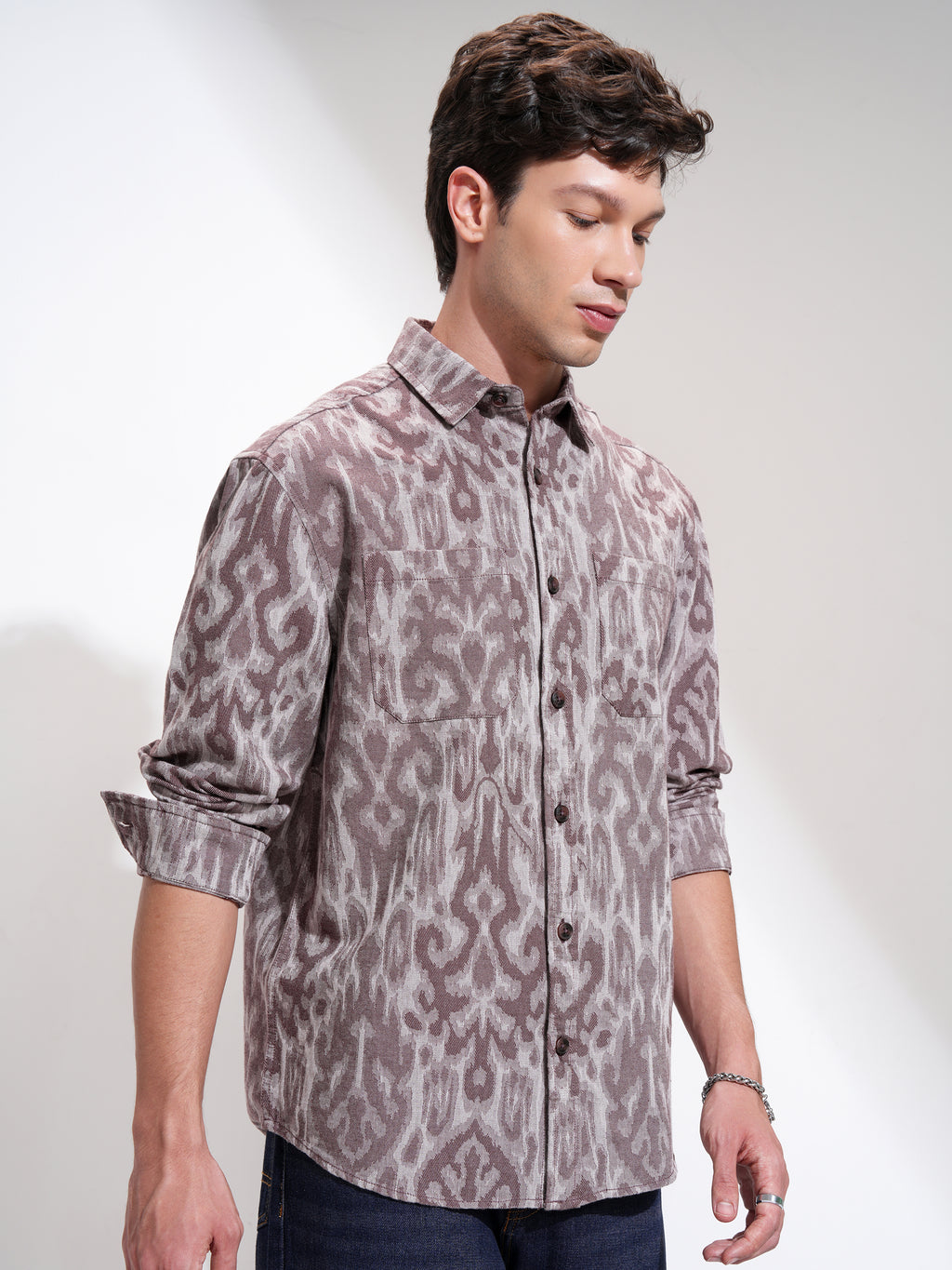 Highlander Men Coffee Pink Printed Relaxed Fit Casual Shirt - Pink - Image 6