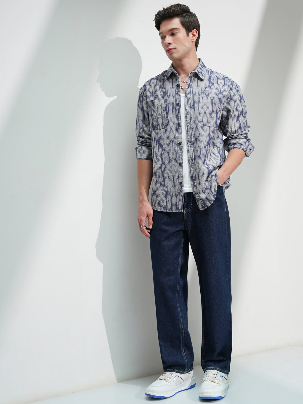 Highlander Men Navy Blue Printed Relaxed Fit Casual Shirt - Navy Blue - Image 2