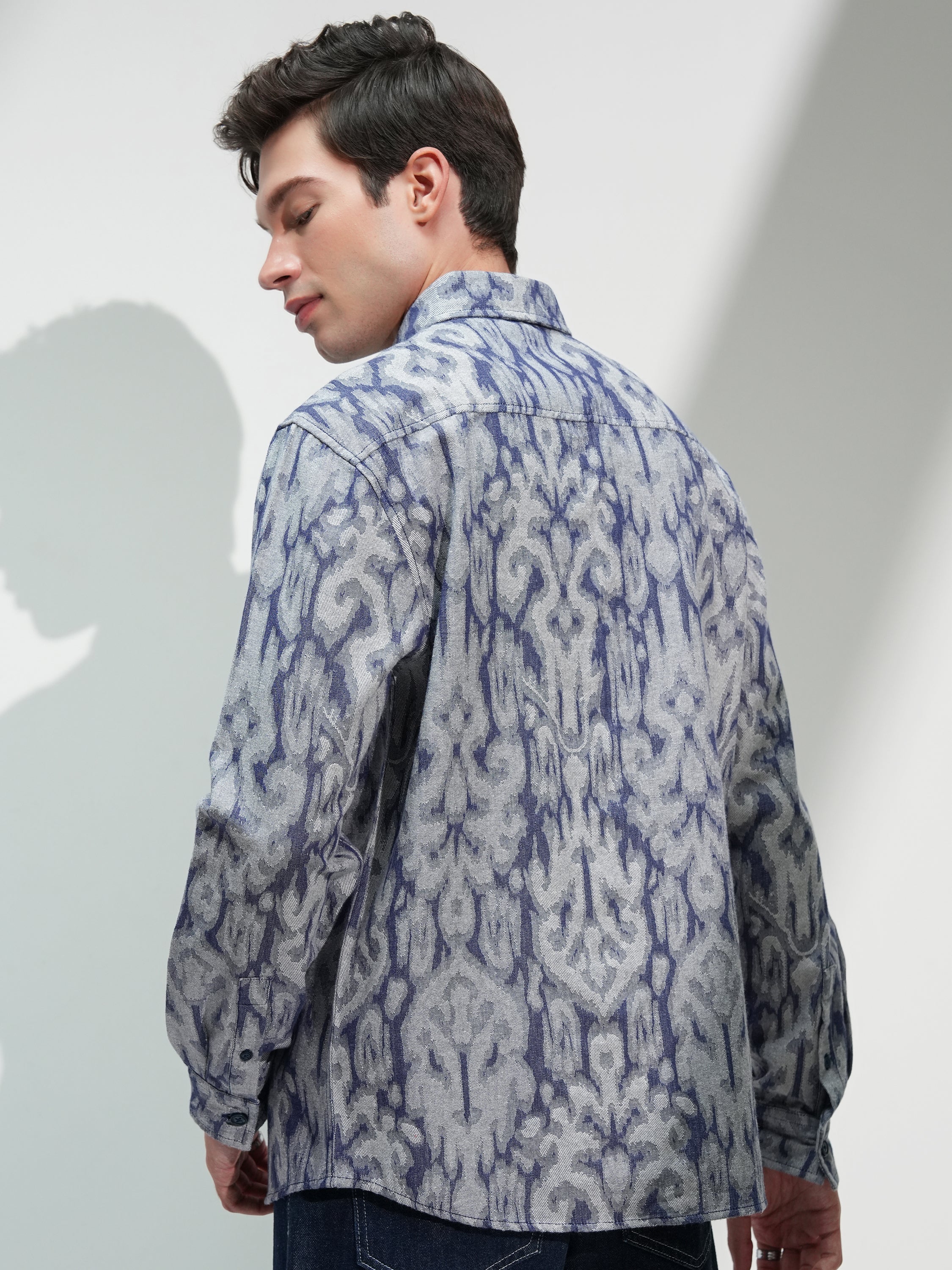 Highlander Men Navy Blue Printed Relaxed Fit Casual Shirt - Navy Blue - Image 3