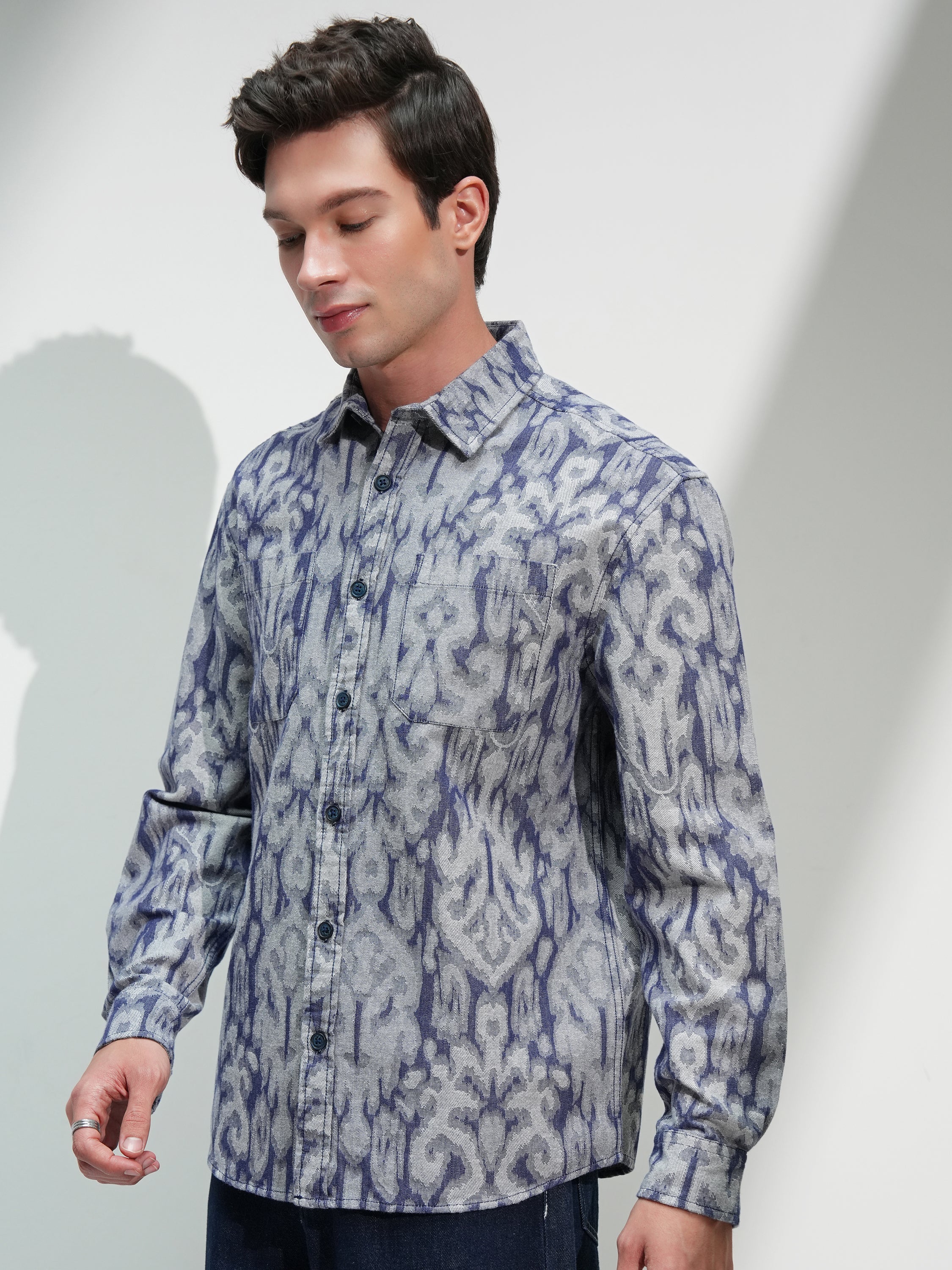 Highlander Men Navy Blue Printed Relaxed Fit Casual Shirt - Navy Blue - Image 4