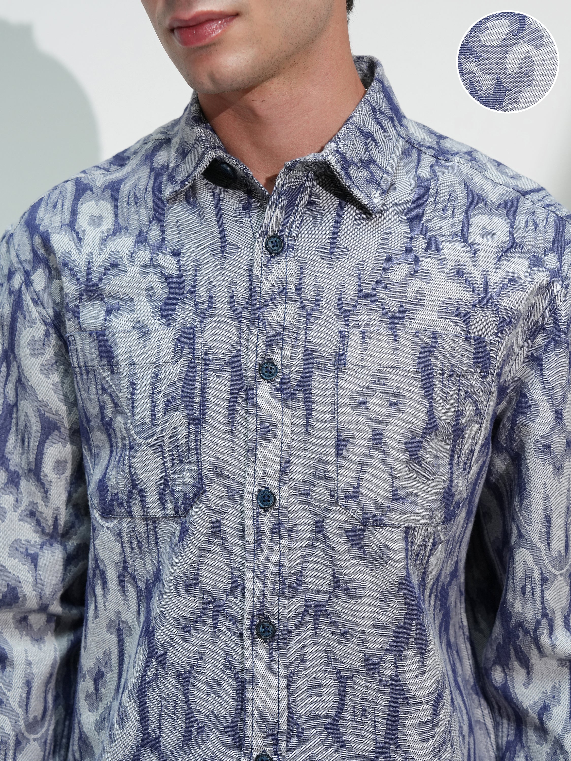 Highlander Men Navy Blue Printed Relaxed Fit Casual Shirt - Navy Blue - Image 5