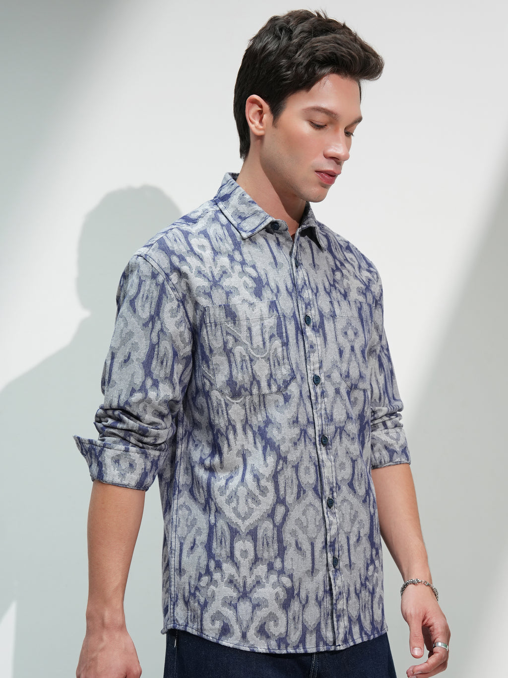 Highlander Men Navy Blue Printed Relaxed Fit Casual Shirt - Navy Blue - Image 6