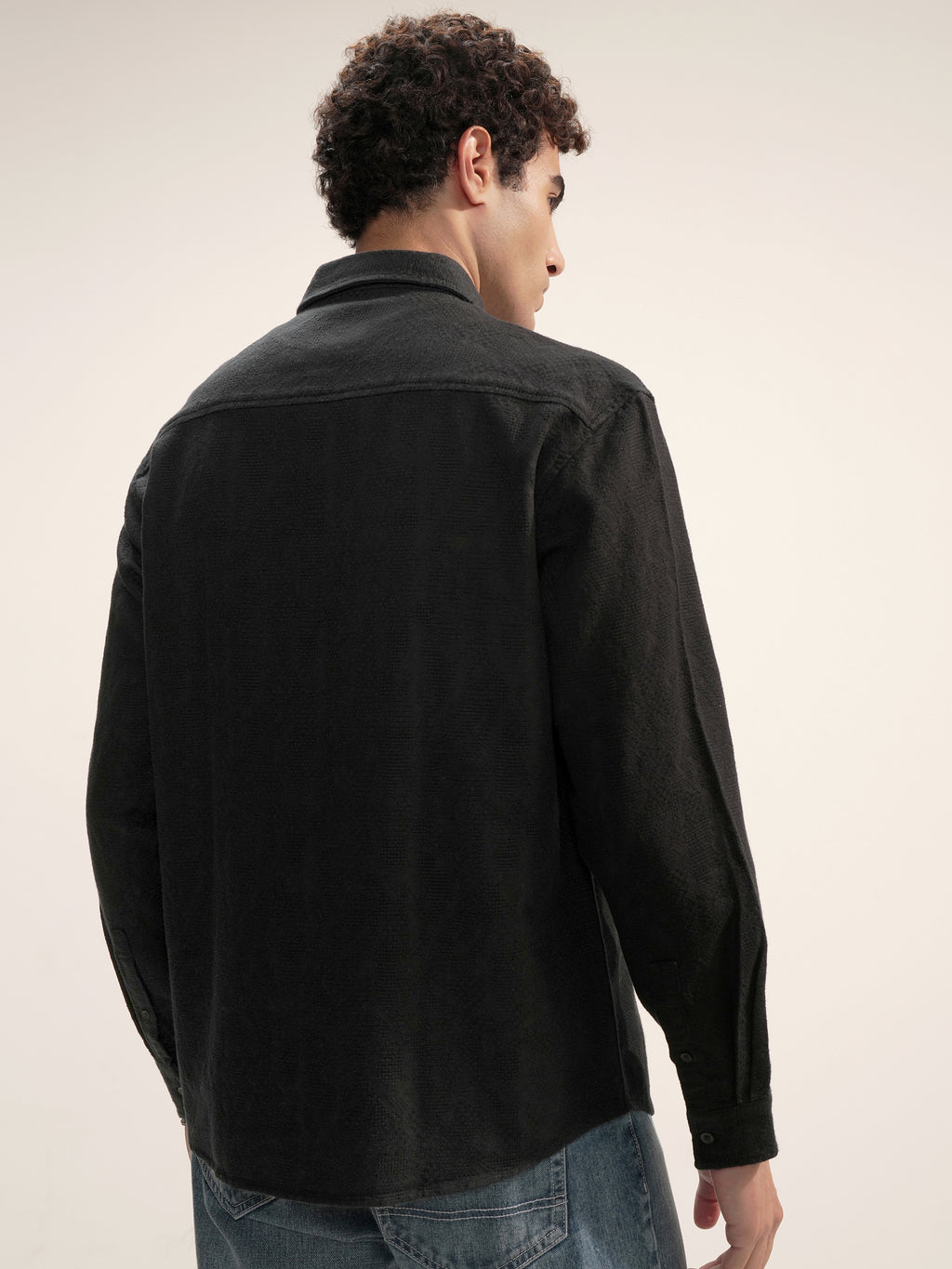 Highlander Men Black Self Design Relaxed Fit Casual Shirt - Black - Image 3