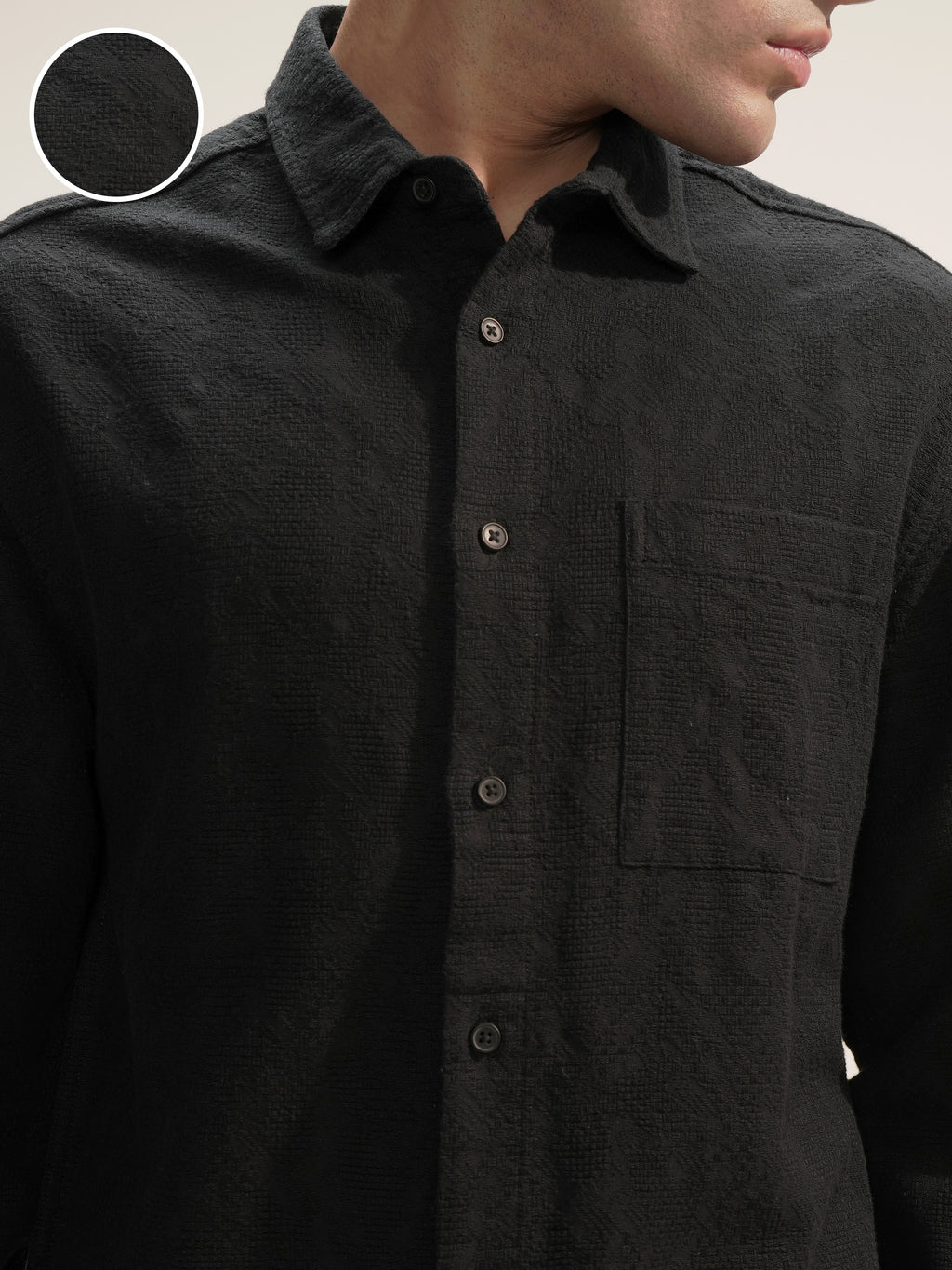 Highlander Men Black Self Design Relaxed Fit Casual Shirt - Black - Image 5