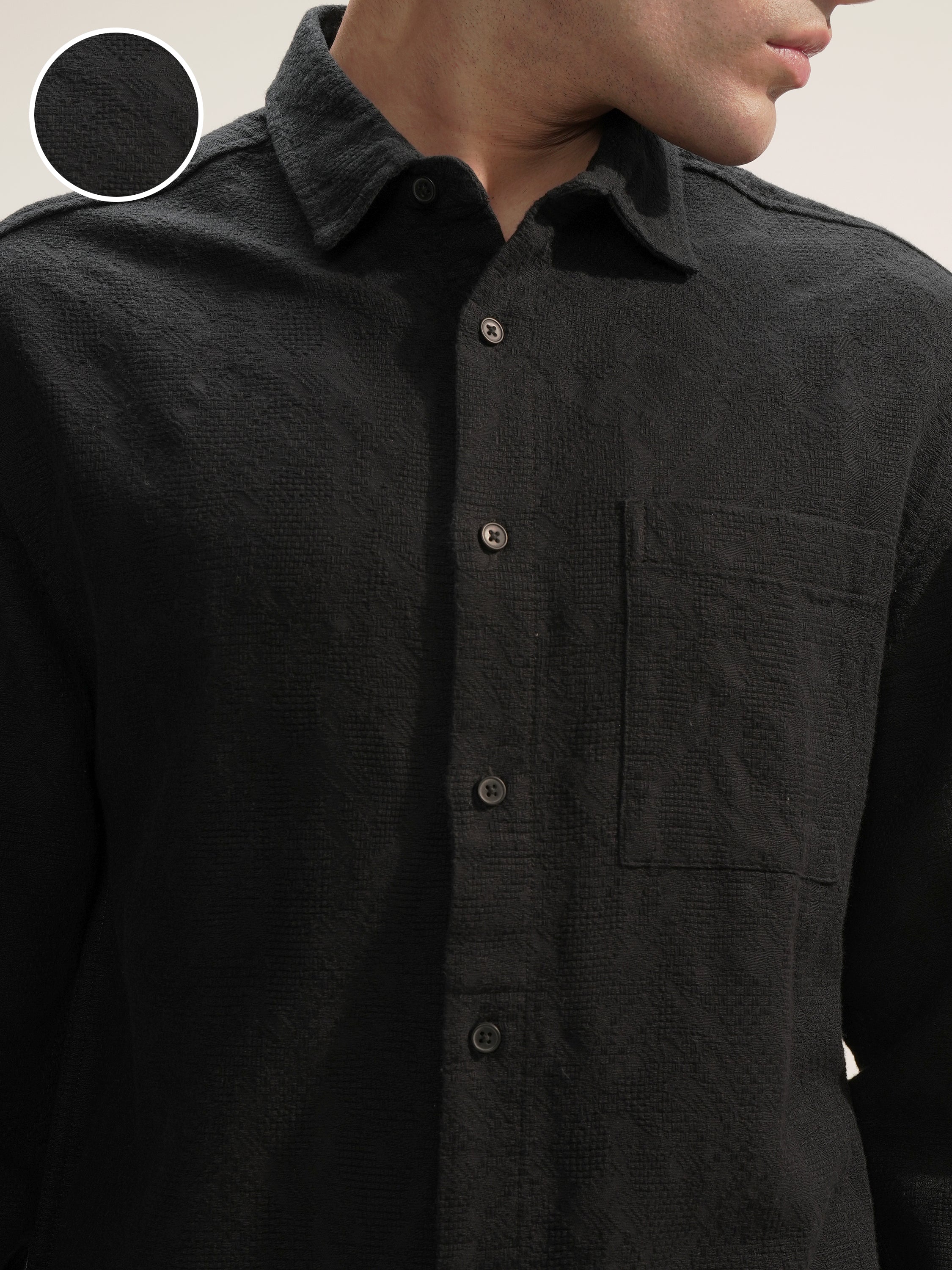 Highlander Men Black Self Design Relaxed Fit Casual Shirt - Black - Image 5