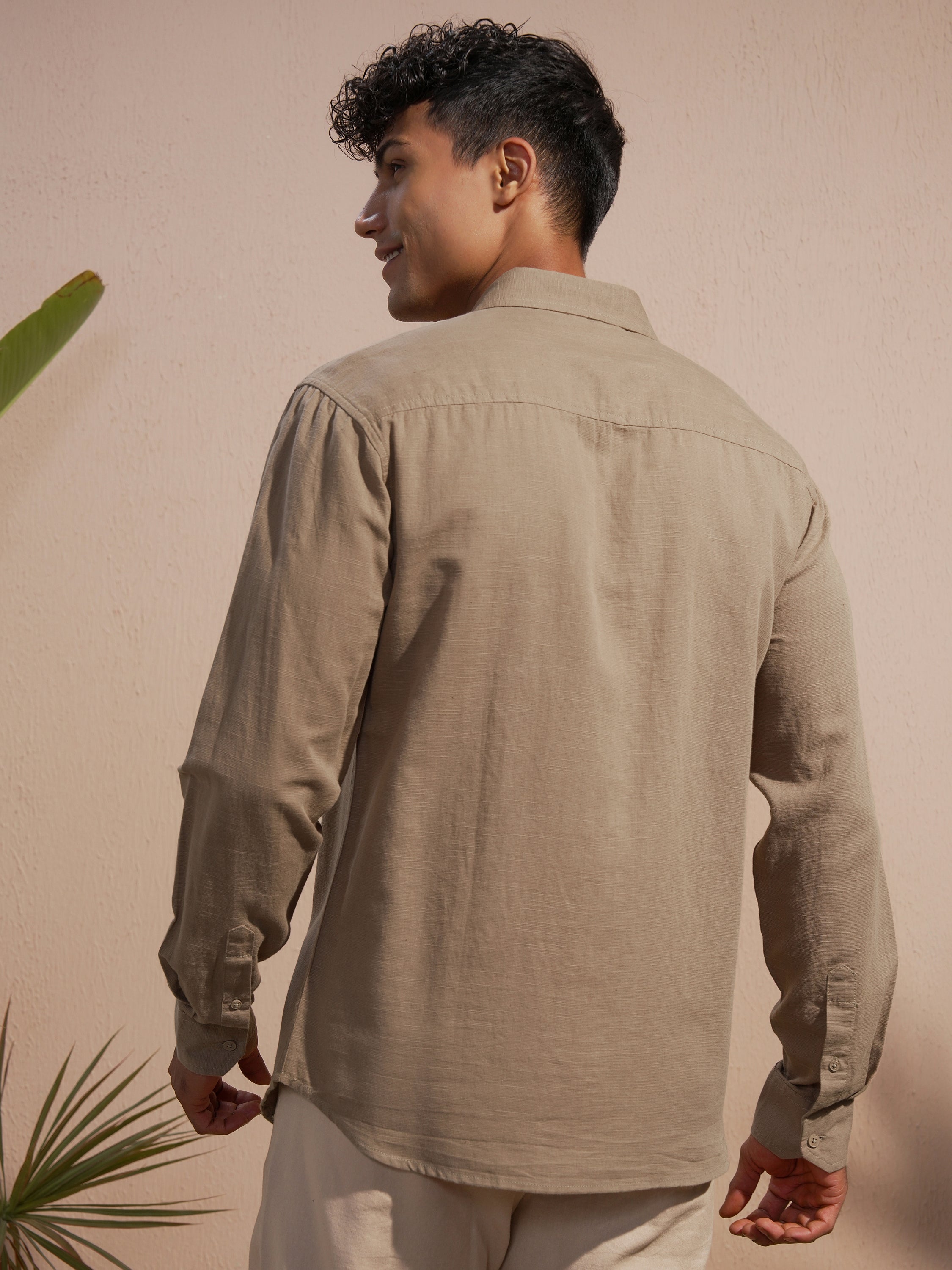 Highlander Men Khaki Solid Relaxed Fit Casual Shirt - Khaki - Image 3