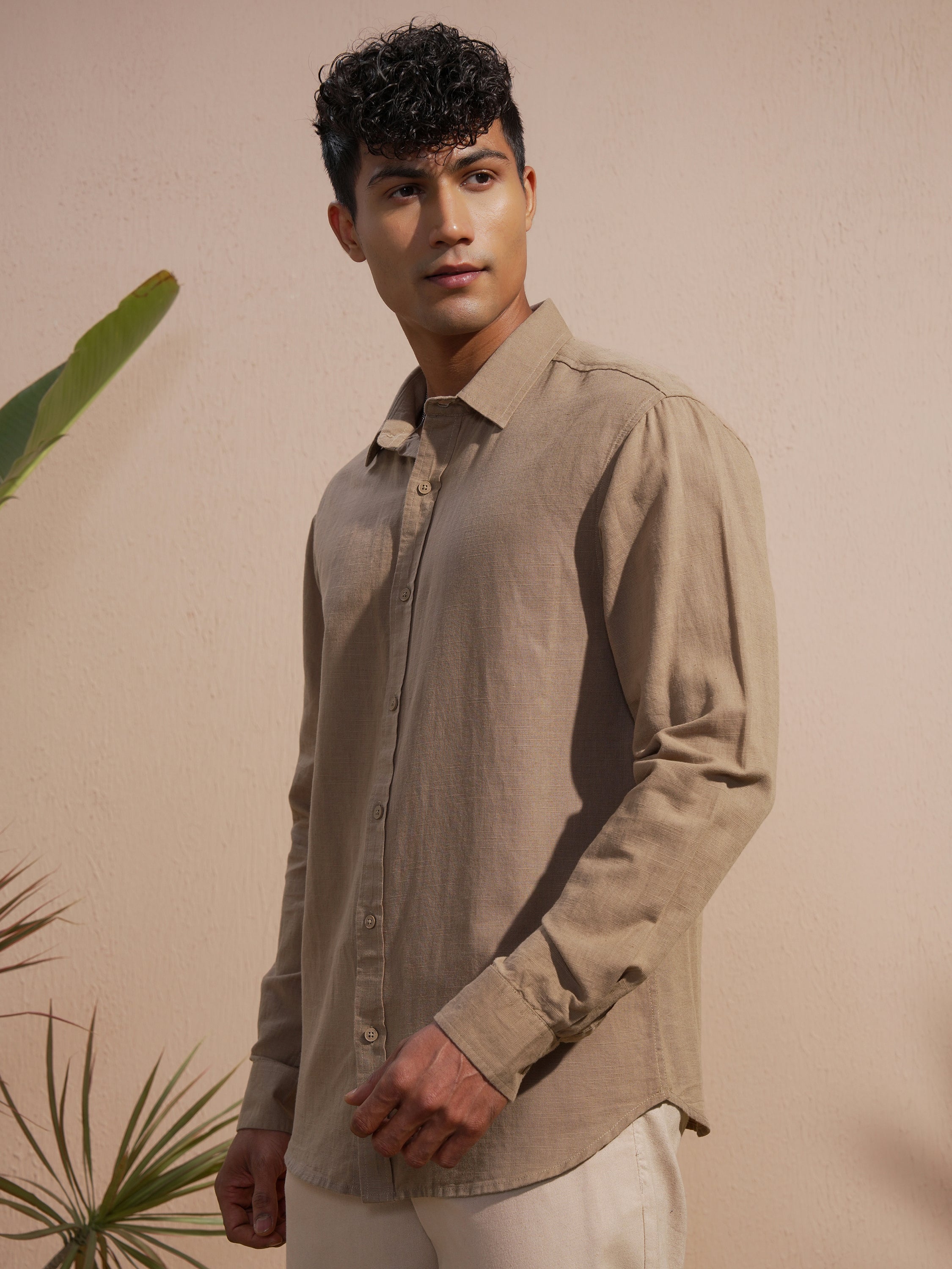 Highlander Men Khaki Solid Relaxed Fit Casual Shirt - Khaki - Image 4