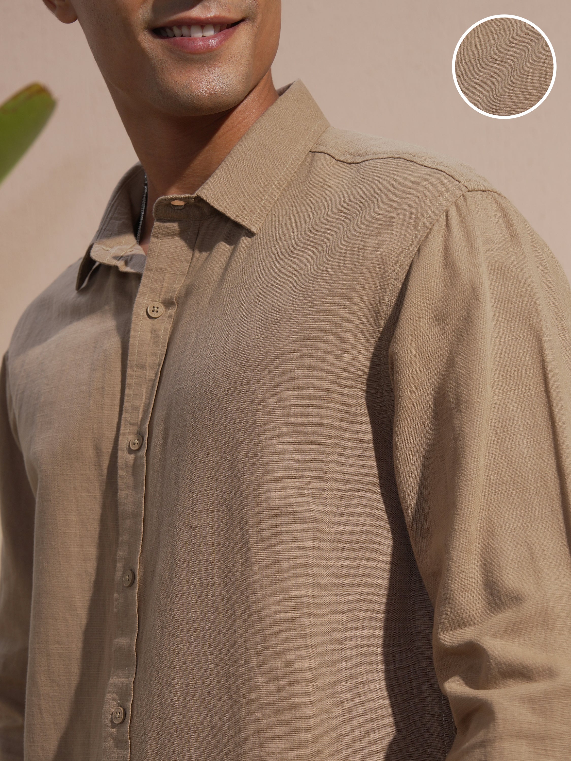 Highlander Men Khaki Solid Relaxed Fit Casual Shirt - Khaki - Image 5