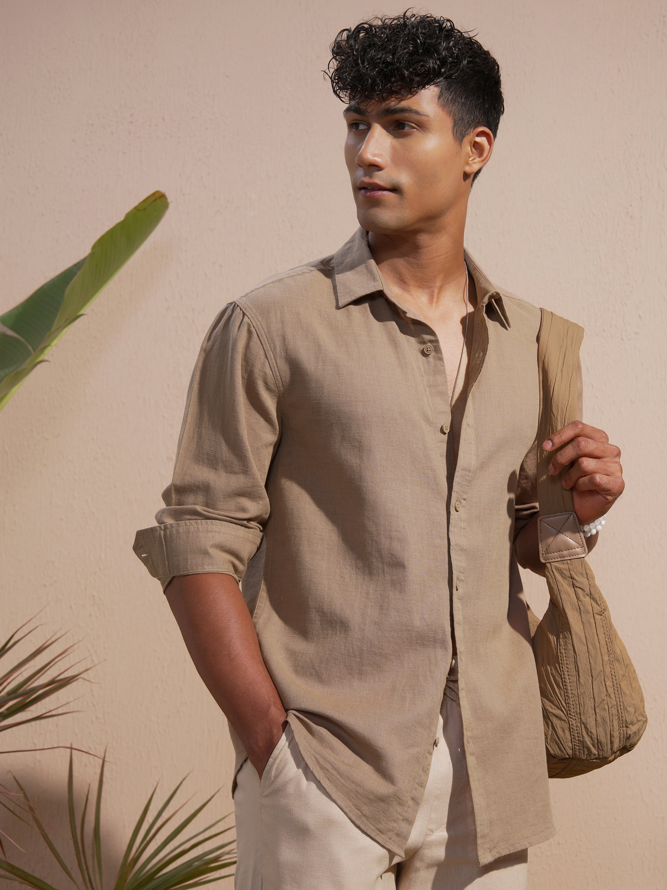 Highlander Men Khaki Solid Relaxed Fit Casual Shirt - Khaki - Image 6