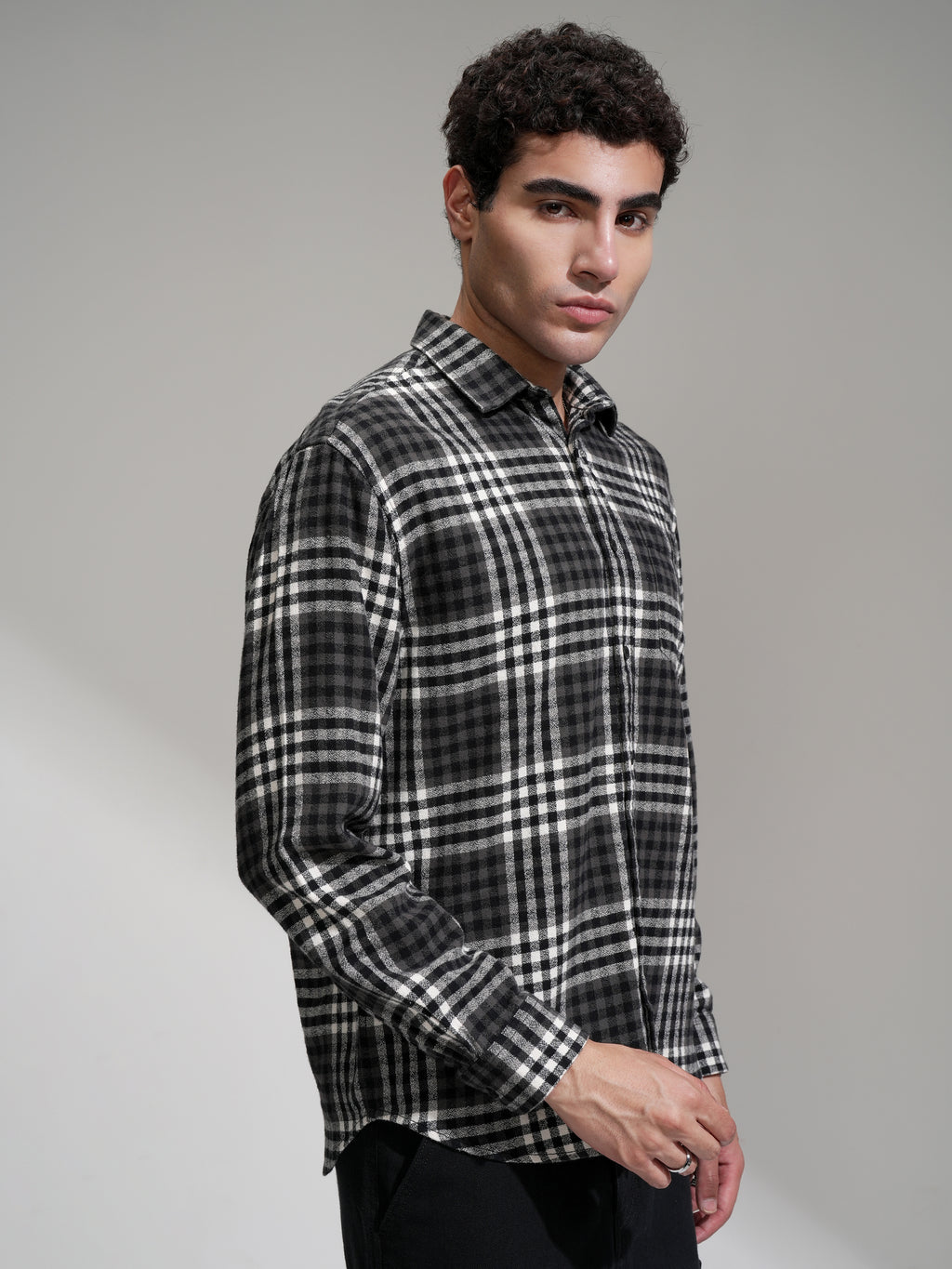 Highlander Men Black Checked Relaxed Fit Casual Shirt - Black - Image 6