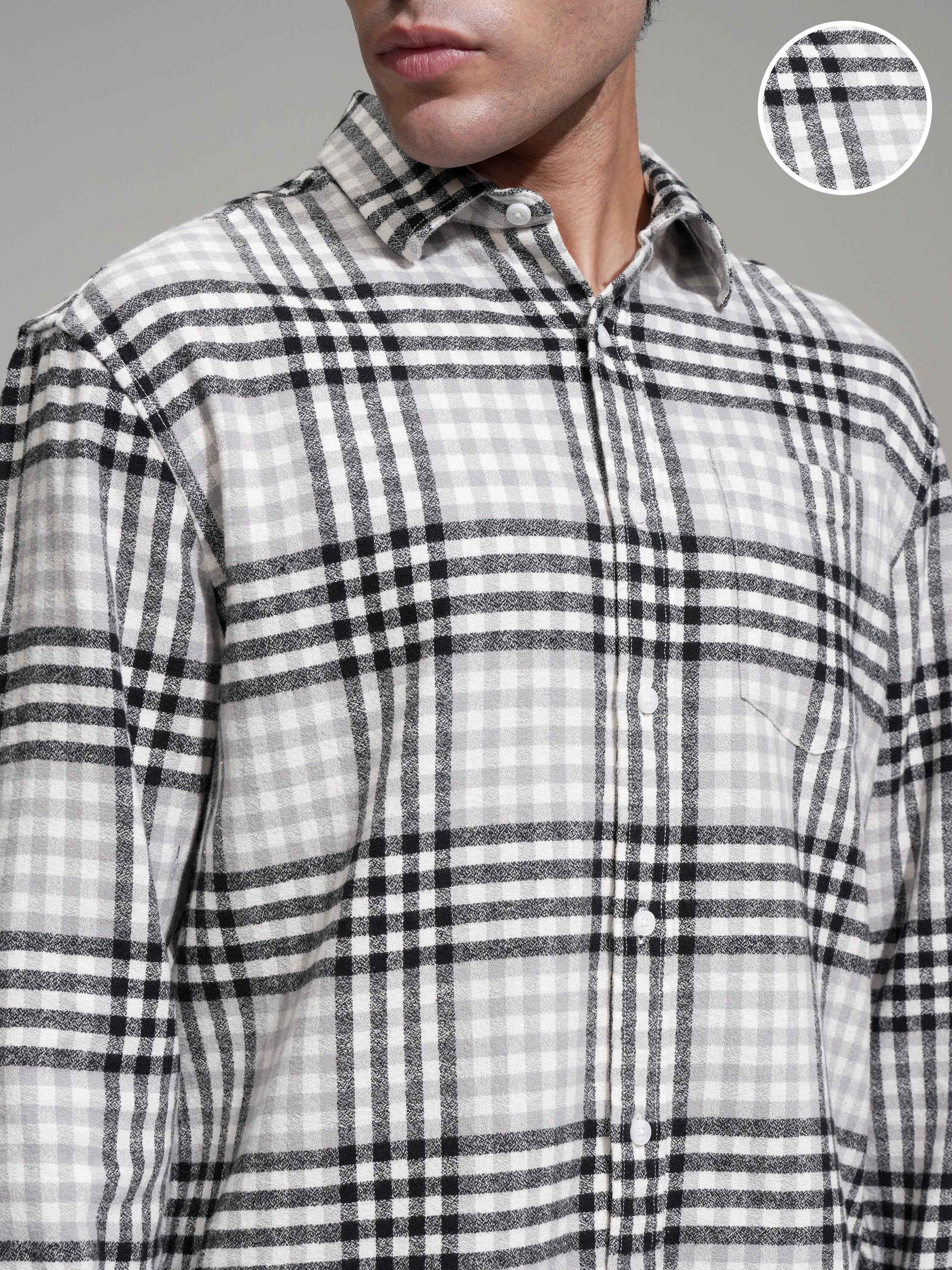 Highlander Men Grey Checked Relaxed Fit Casual Shirt - Grey - Image 5