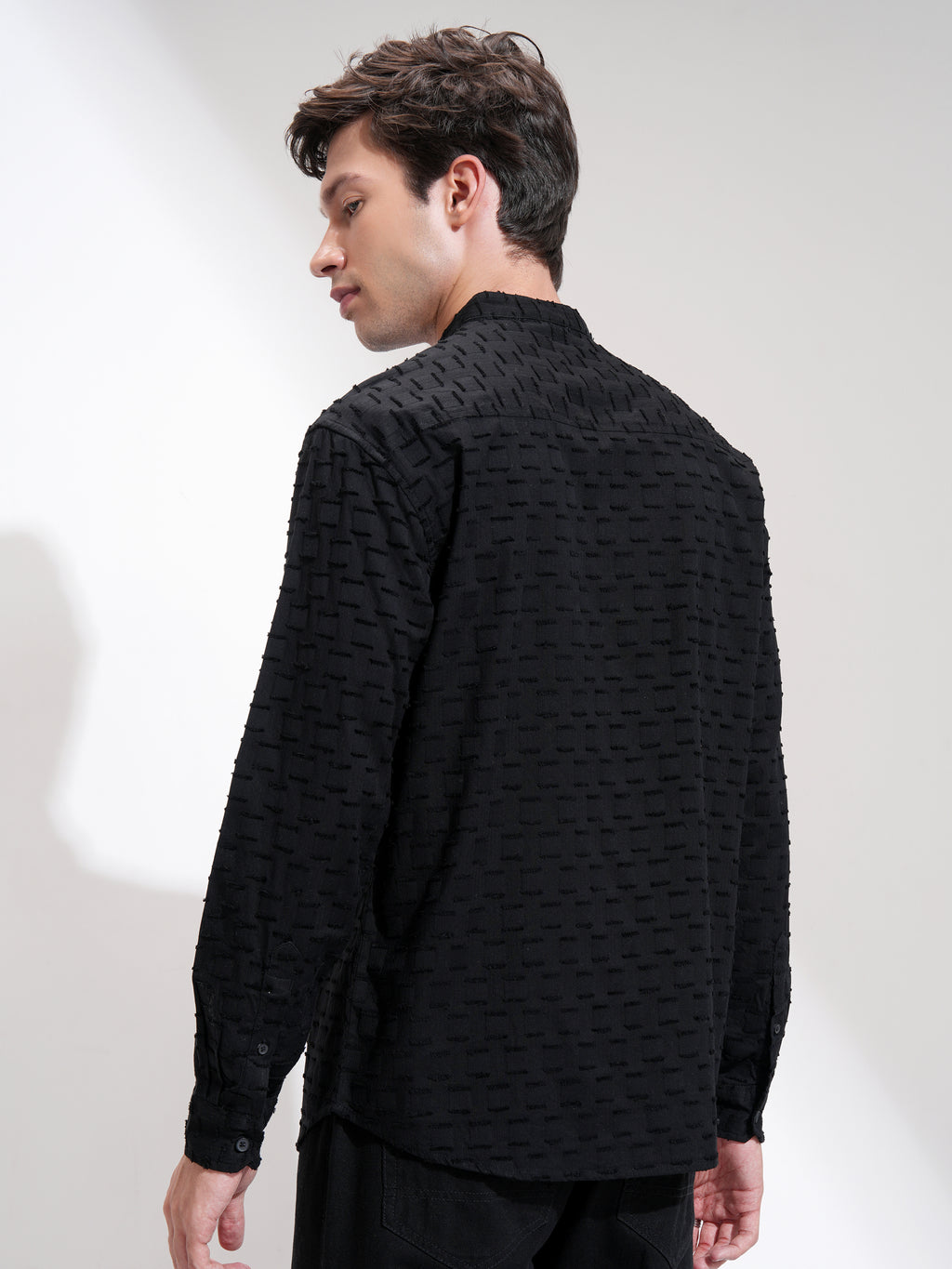 Highlander Men Black Self Design Relaxed Fit Casual Shirt - Black - Image 3